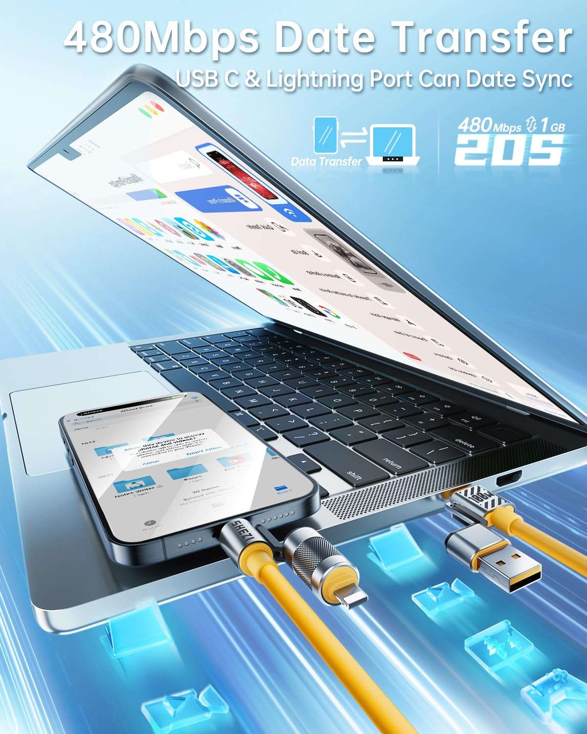 Vexipia Newly Upgrade 100W 5FT USB C Cable, 4-in-1 USB C Lightning Cable [480Mbps Data Sync] iPhone iPad Charger Cord, Multi Charging Cable for iPhone 16/Pro/Plus/Pro Max,5ft Yellow (SHEZI Series) 5