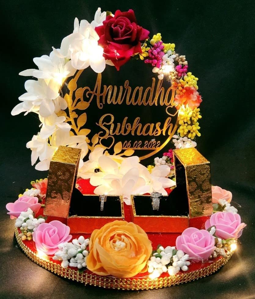 Unique Palette Personalized Engagement Wedding Ring Platter | Wedding Ring Platter | Marriage Décor | Engagement Tray (Rose Platter) 1