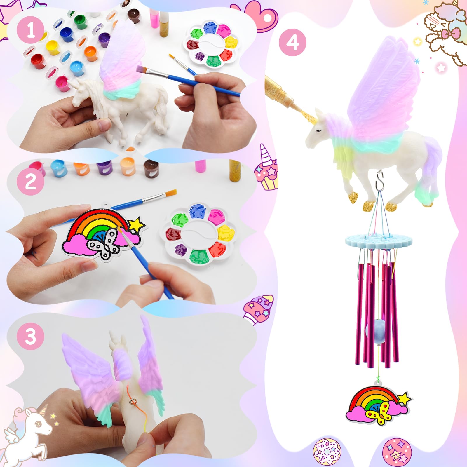 Cyiecw Unicorn Gifts for Girls - Arts and Crafts for Girls Ages 3, 4, 5, 6, 7, 8 - Paint Your Own Unicorn Wind Chime 6