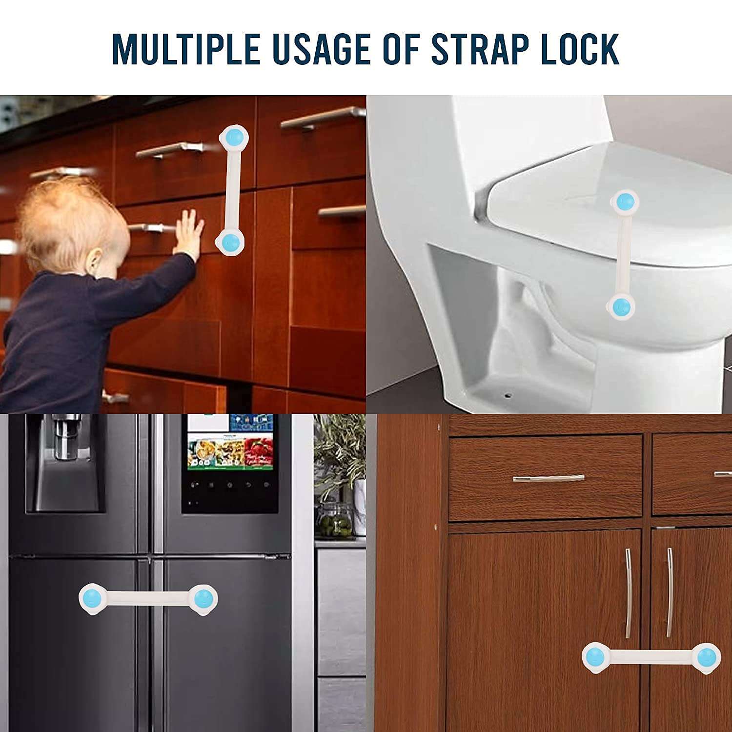 FLOBIQUE 4 Pc's Refrigerator Door Locks ||Mini Fridge Lock Child Saf Locks||Fits Perfectly f Cabinets||Sliding Door||Drawers||Toilet Seat||Freezer||Window||Oven ||Multi Colour 4