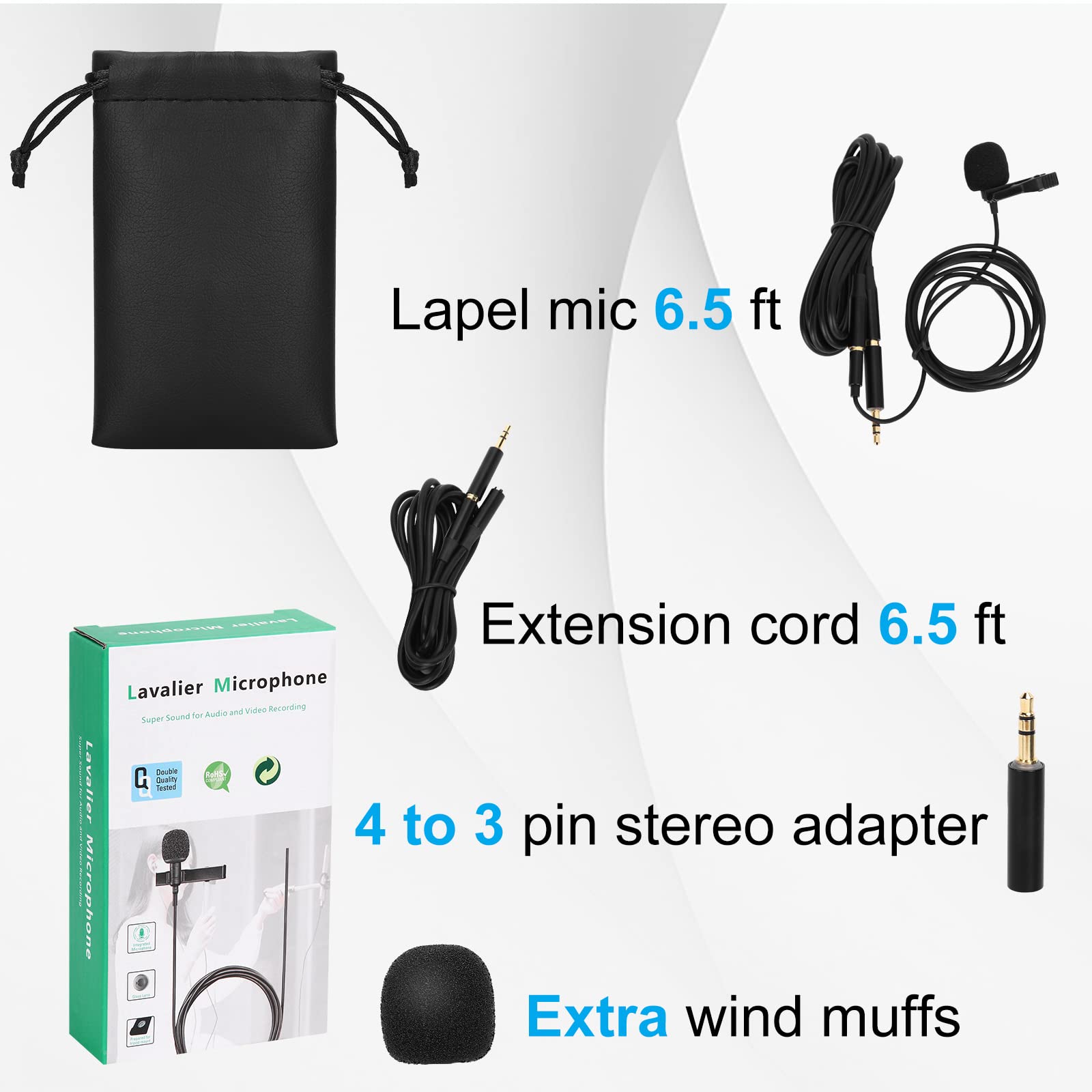 Professional Grade Lavalier Lapel Microphone for BLU Grand M2 LTE Compatible with iPhone Phone or Camera Blogging Vlogging ASMR Recording Video Tiny Shirt Microphone with Easy Clip On System 5
