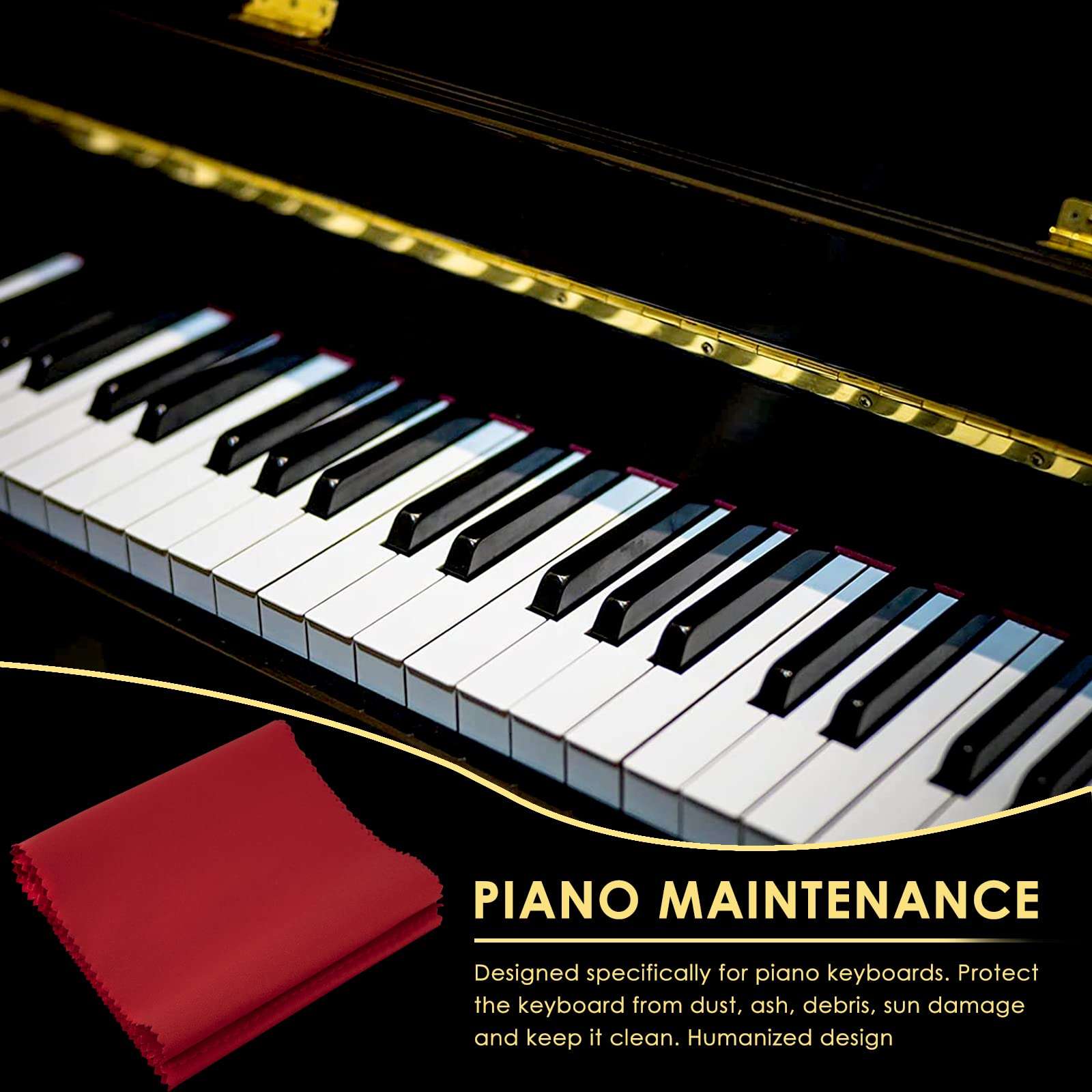 Musiin Piano Keyboard Dust Cover for 88 Keys - Suitable for Grand Upright Pianos, Digital Pianos, and Electric Keyboards - Protective Key Cover Cloth (Classic Red) 5