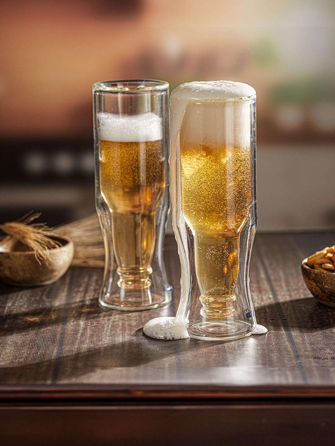 Trovea's Double Wall Inverted Bottle Shape Beer Glass Set of 4 1