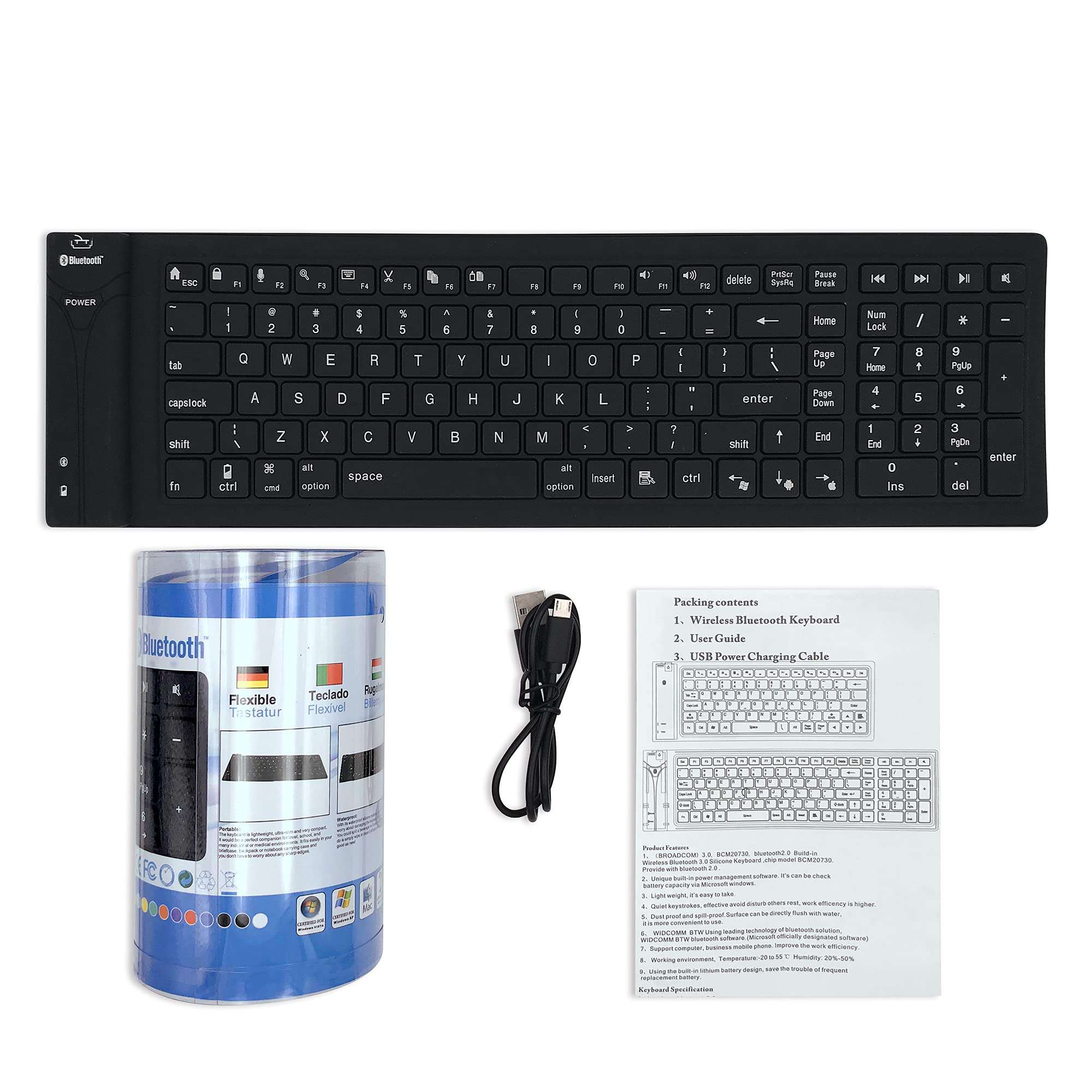 Meega Tech Foldable Silicone Keyboard Wireless Bluetooth Waterproof Rollup Keyboard for Notebook/PC/Laptop/iPad/iPhone,Black,X-Small 2