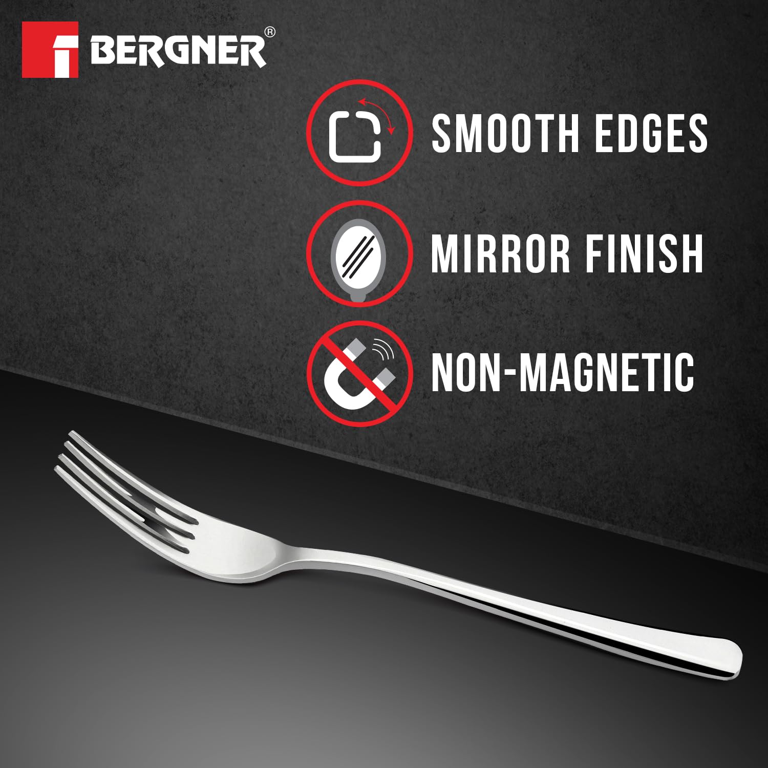 Bergner BE Essentials Lucia Stainless Steel 6 Pcs Dinner Fork Set, 18.5cm Fork, Modern Ergonomically Designed Premium Fork for Home and Kitchen, Durable, Stain Resistant, 3mm Thickness - Silver 6