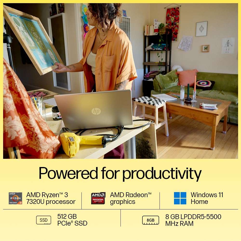 HP Laptop 15,AMD Ryzen 3 7320U 15.6-inch (39.6 cm), FHD, 8GB LPDDR5, 512GB SSD, AMD Radeon Graphics, 1080p FHD Camera TNR, (Win 11, Silver, 1.59 kg), fc0154AU 4