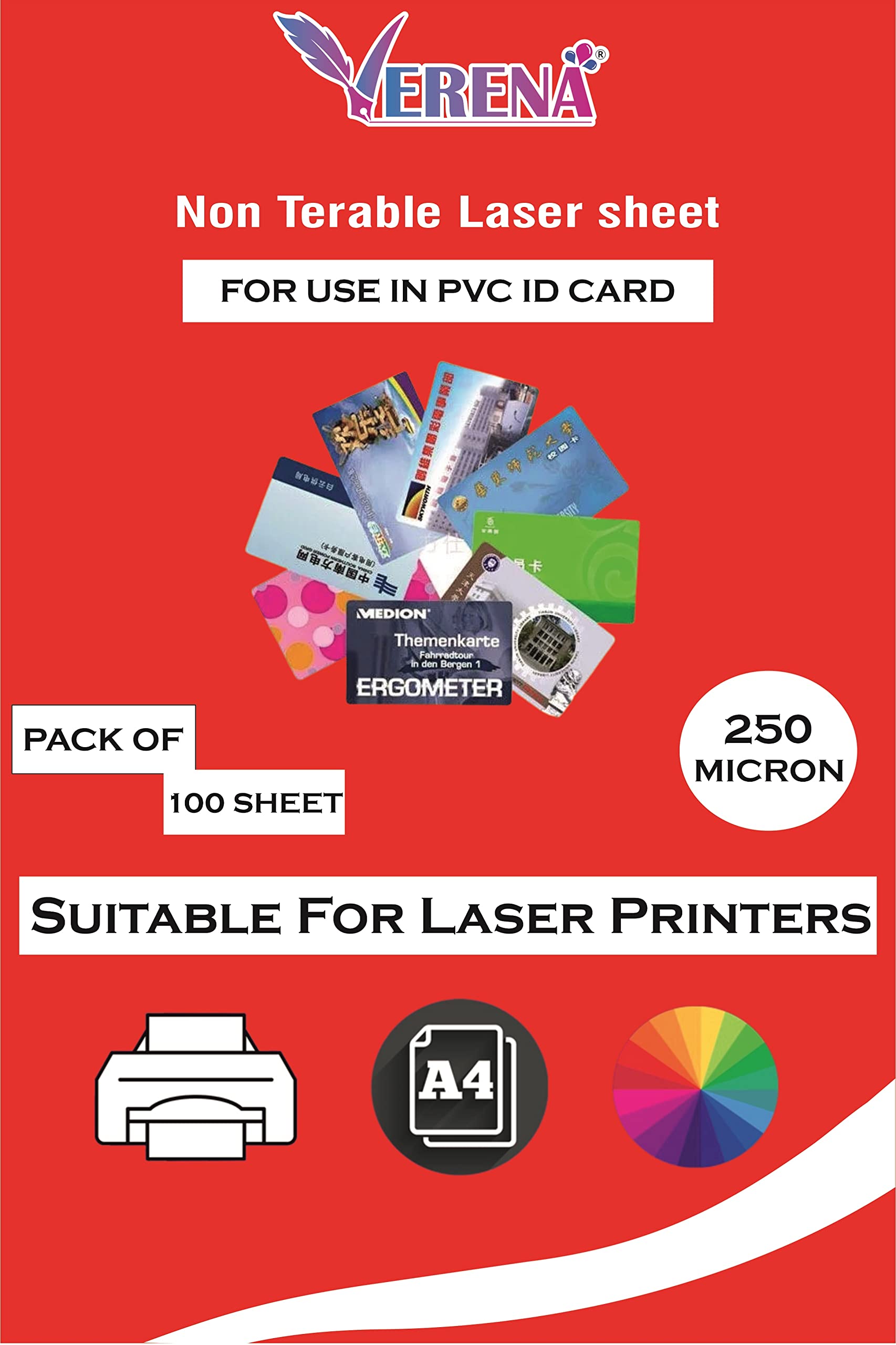 Verena Non Terable Laser Sheet 250 Micron for Use in PVC ID Card, Photos (Pack of 100)