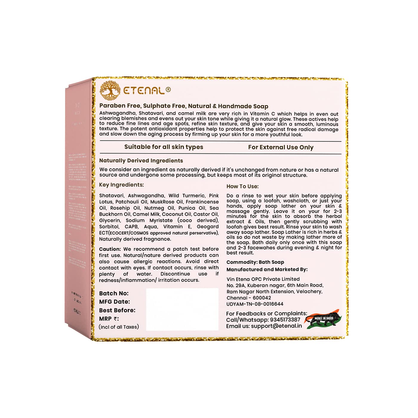 Etenal Natural Anti Aging Soap Rich in Shatavari, Ashwagandha, Camel Milk And Essential Oils Natural Handmade Soap 150 gm 3