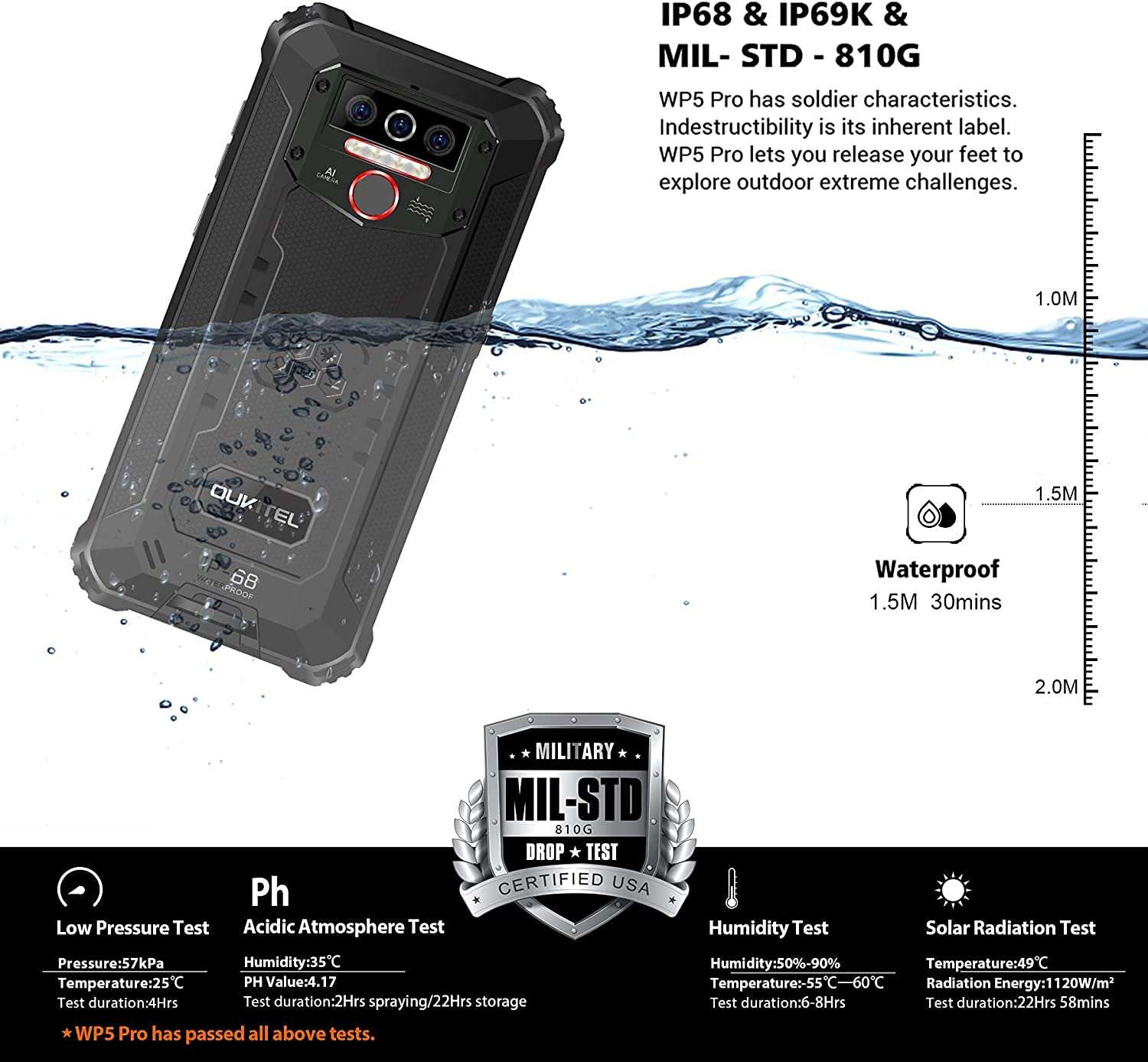 OUKITEL WP5 Pro Rugged Cell Phone, 4GB+64GB Unlocked Smartphone, 8000mAh Battery IP68 Waterproof Rugged Smartphone, Android 10.0 4G LTE Dual-SIM 5.5inches Face ID Fingerprint 4