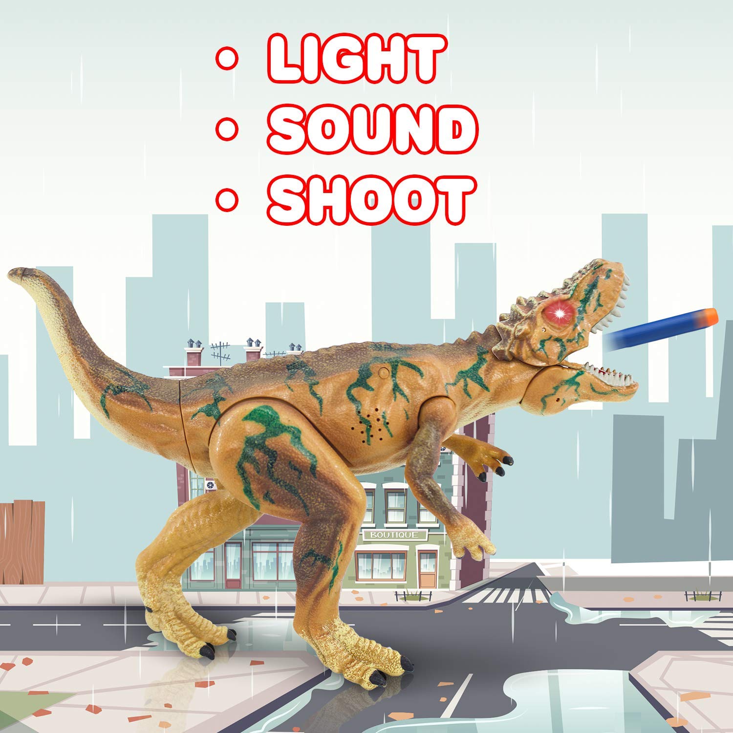 ArtCreativity Ejection Dinosaur Gun, Light Up Dinosaur Toy Blaster with 20 Bullets and Roaring Sound for Boys and Girls, Best for Kids 3+ 6