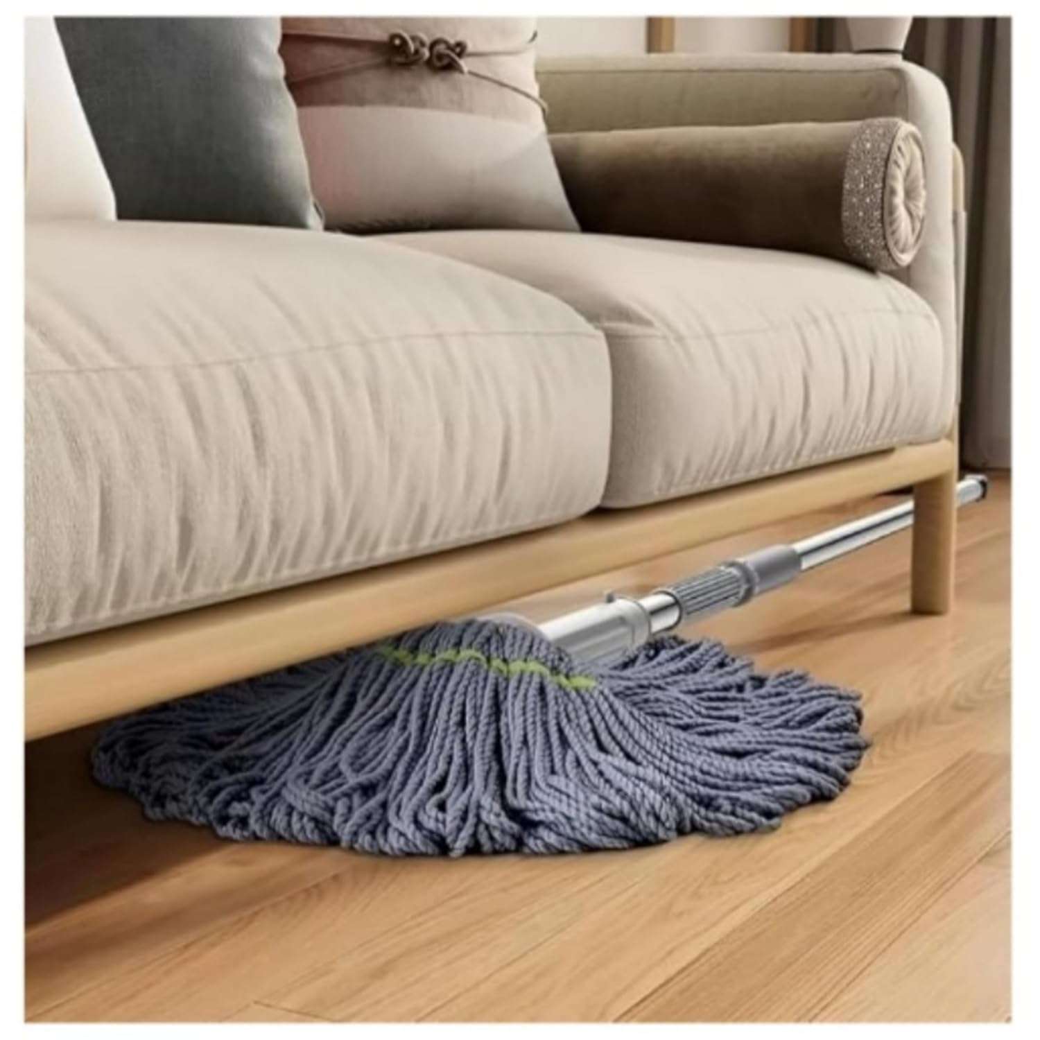 VEDASY INTERNATIONAL Microfiber Twist Mop with Extendable Handle, Grey and Neon Green Stripes, Self-Wringing 5