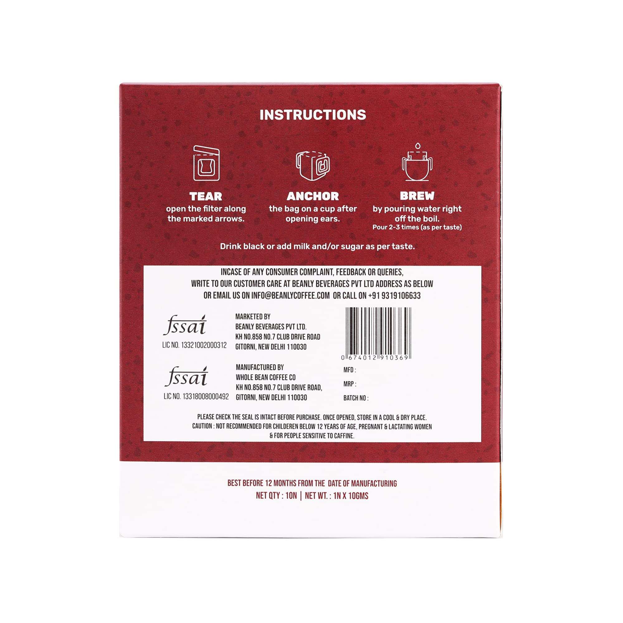 Beanly Pour Over Coffee Dark Brew Bags, Pack of 10, Easy Brew Coffee, Arabica Coffee, Drip Coffee, Bold and Strong, Medium Roast, with Red Mug 5