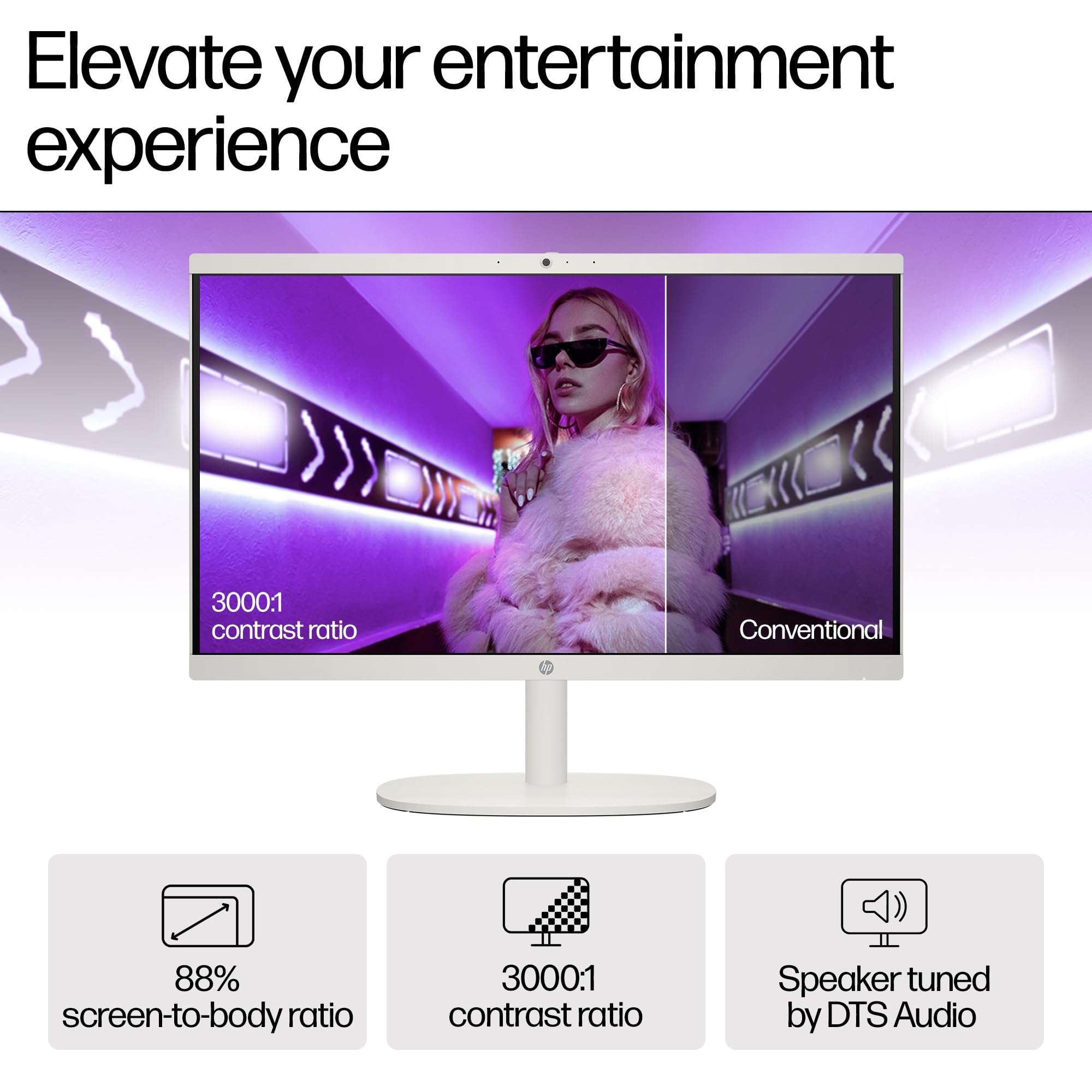 HP All-in-One Desktop Intel® Core™ i3-N300,21.5 inch(54.5cm),FHD,Anti-Glare,8 GB DDR5, 512GB SSD,White Wireless Keyboard and Mouse Combo,White, Windows 11, 4.17kg,22-dg0786in 4