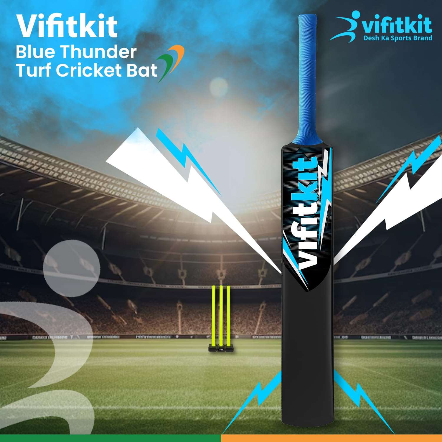 Vifitkit Impact Turf Bat Cricket for Adults, Plastic Tennis Bat for Men, Heavy Plastic Cricket Bats with Anti Slip Rubber Grip for Gully Cricket, Tournament Match, Standard Full Size -Blue 3
