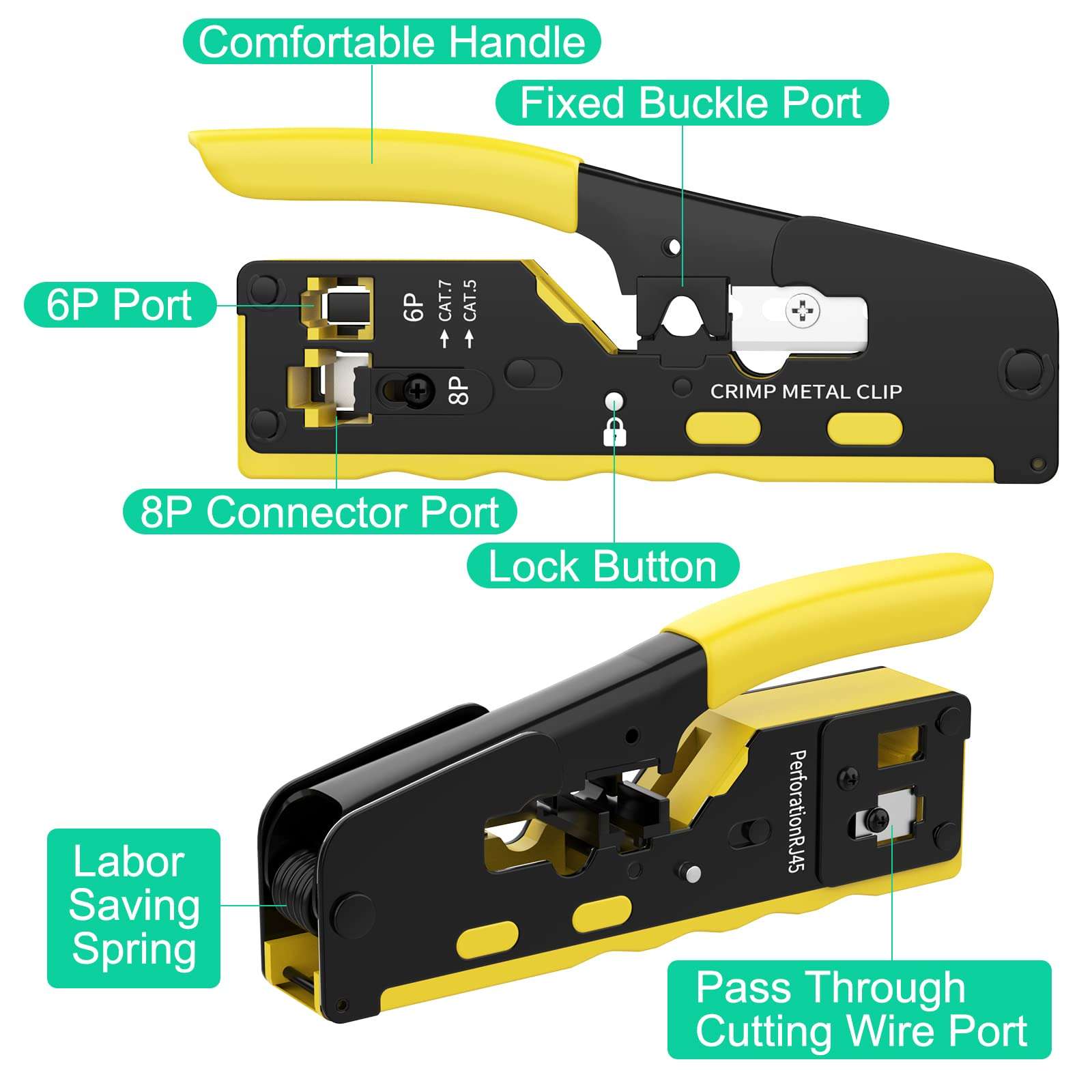 3WOLF Crimper RJ45 Crimp Tool - Wire Stripper Ratcheting Modular Data Cables Wires Cutter Standard Pass Through Connectors Crimping Tool (Crimper) 3