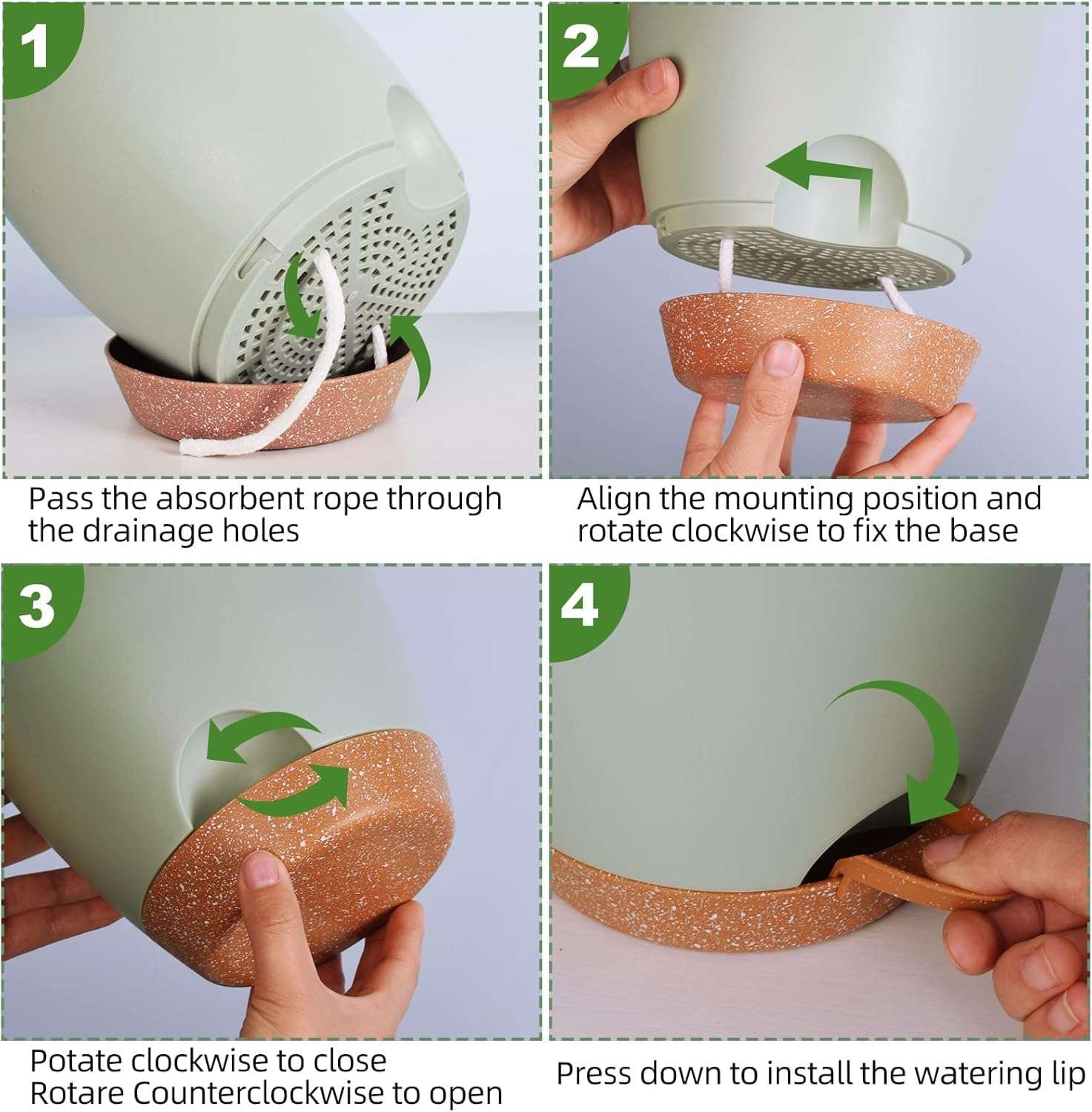 INKULTURE Flower Pot for Indoor Plants – Self Watering Plant Pot Set of 5, Multi Size Plastic Planter with Drainage Hole & Watering Lip (7/6.5/6/5.5/5 Inch) Green | Pots for Home, Office & Succulents 4