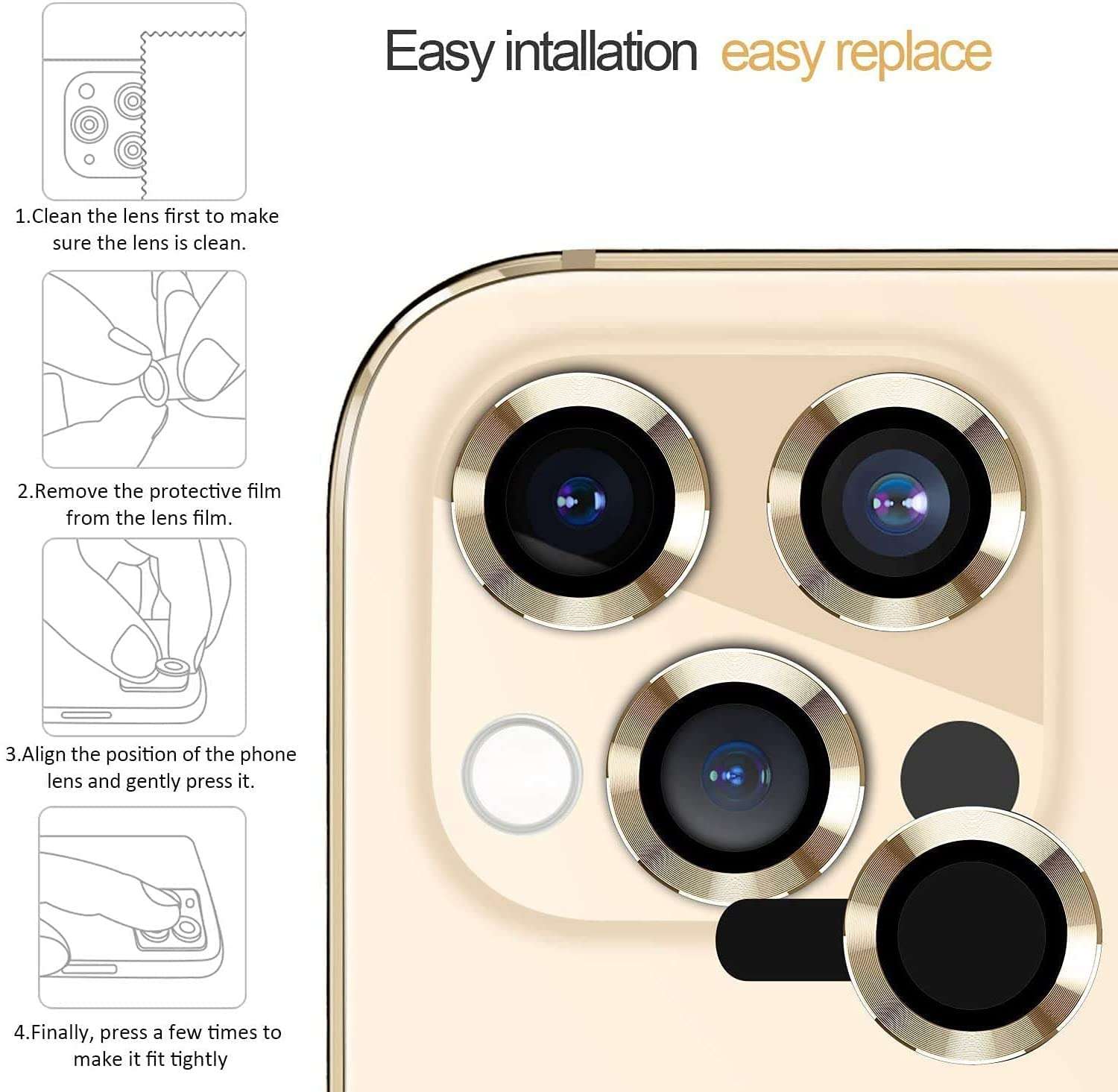 for Apple iPhone 13 Pro Max Anti Scratch Dust Proof Back Camera Lens Glass Protector (for Apple iPhone 13 Pro Max 06, Gold) 6