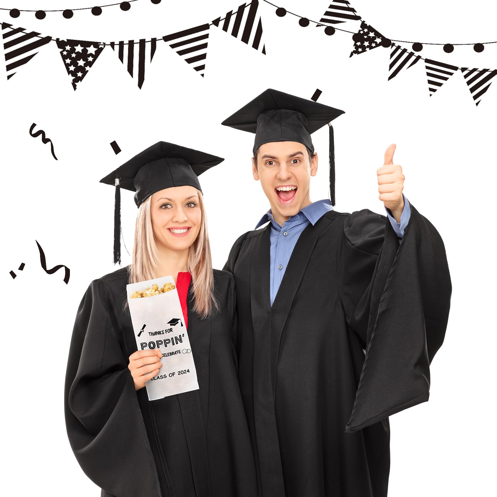 Sunnychicc 200 Pcs Class of 2024 Popcorn Bags Graduation Party Favors Snack Goodie Cookie Bags Grease Resistant Paper Individual Servings for Graduation Party Pop Corn Bag Bulk Graduation Party Favors 5