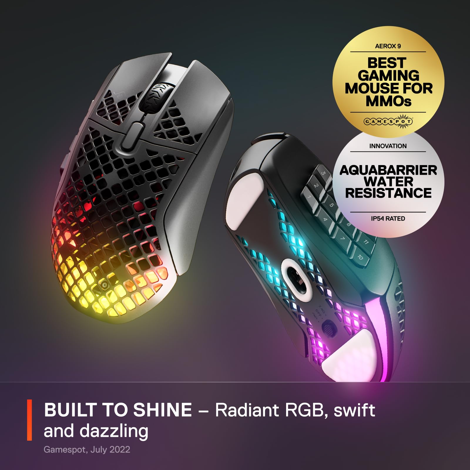 SteelSeries Aerox 9 Wireless - Holey RGB Gaming Mouse - Ultra-lightweight Water Resistant Design - 18 Buttons – Bluetooth/2.4 GHz - 18K DPI TrueMove Air Optical Sensor 2