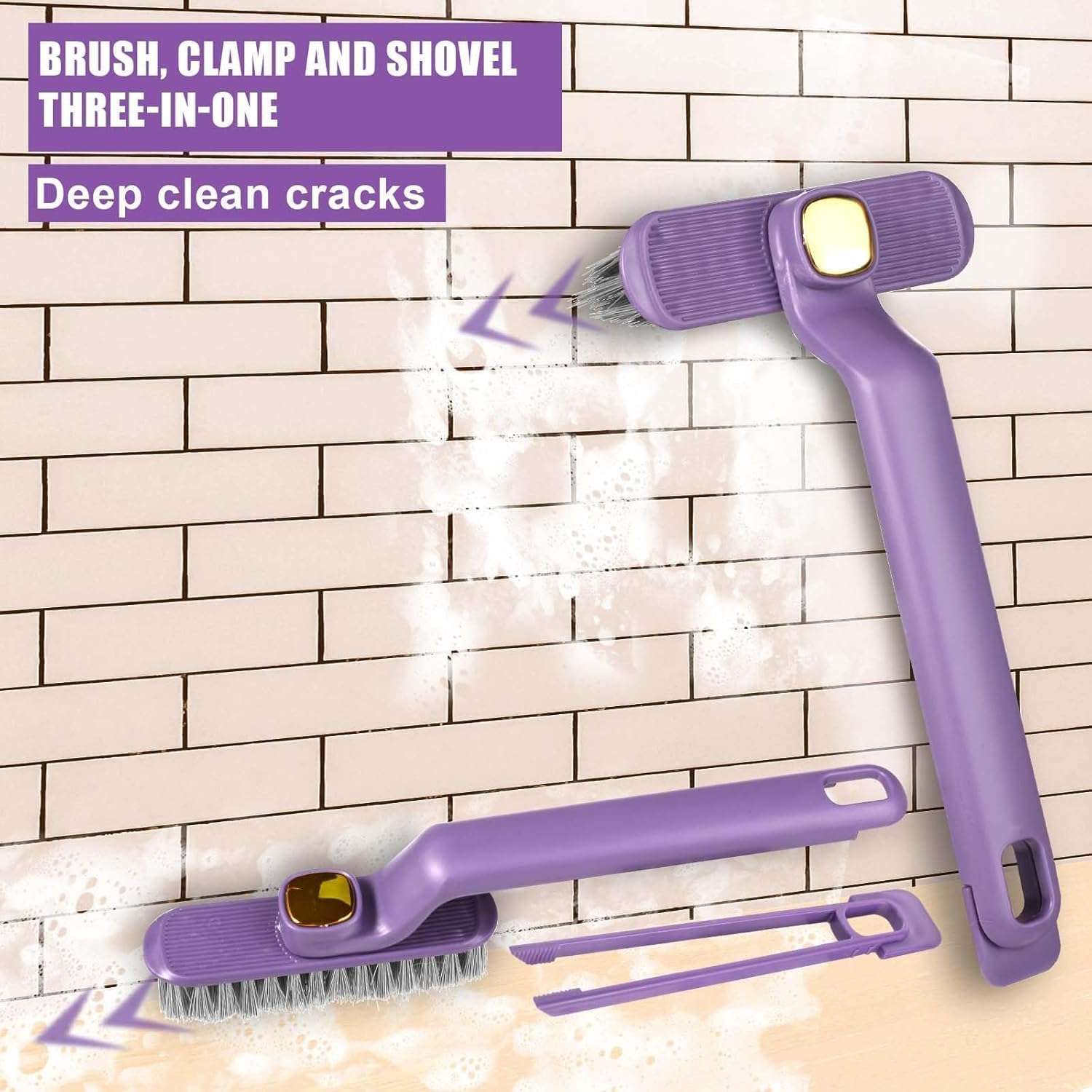 ZAIKRO 360-Degree Rotating Gap Cleaning Brush | Multi-Purpose Crevice Brush for Bathroom, Kitchen Tiles, Window Tracks & Corners | Purple/White 4