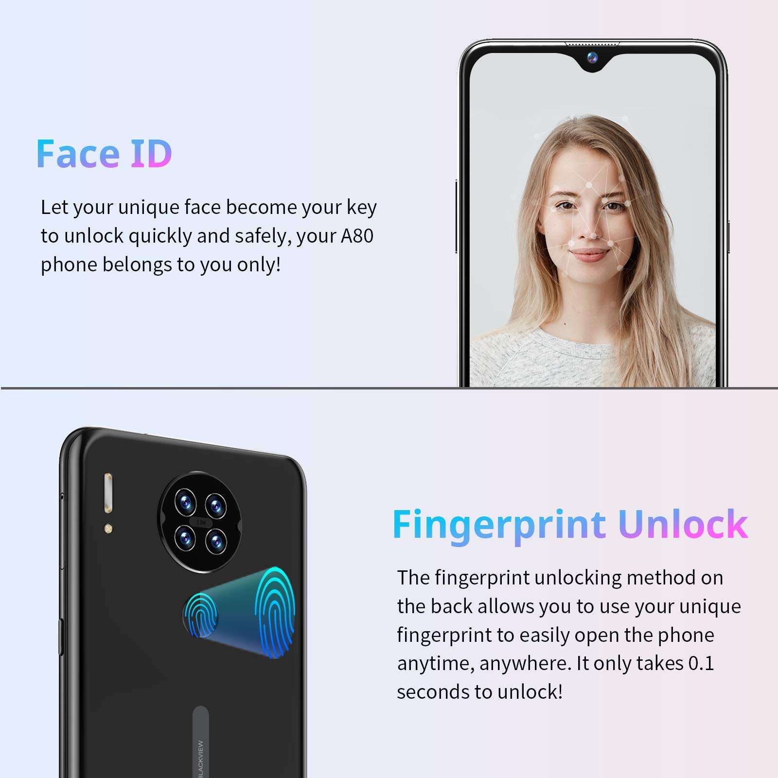 Unlocked Smartphones, Blackview A80, 4G Dual sim Unlocked Cell Phones, Bundle Android 10 OS 2GB+16GB ROM, 6.21" HD+, Fingerprint Face Detection, 4200mAh high Capacity Battery, at&t Phone on Cricket 6