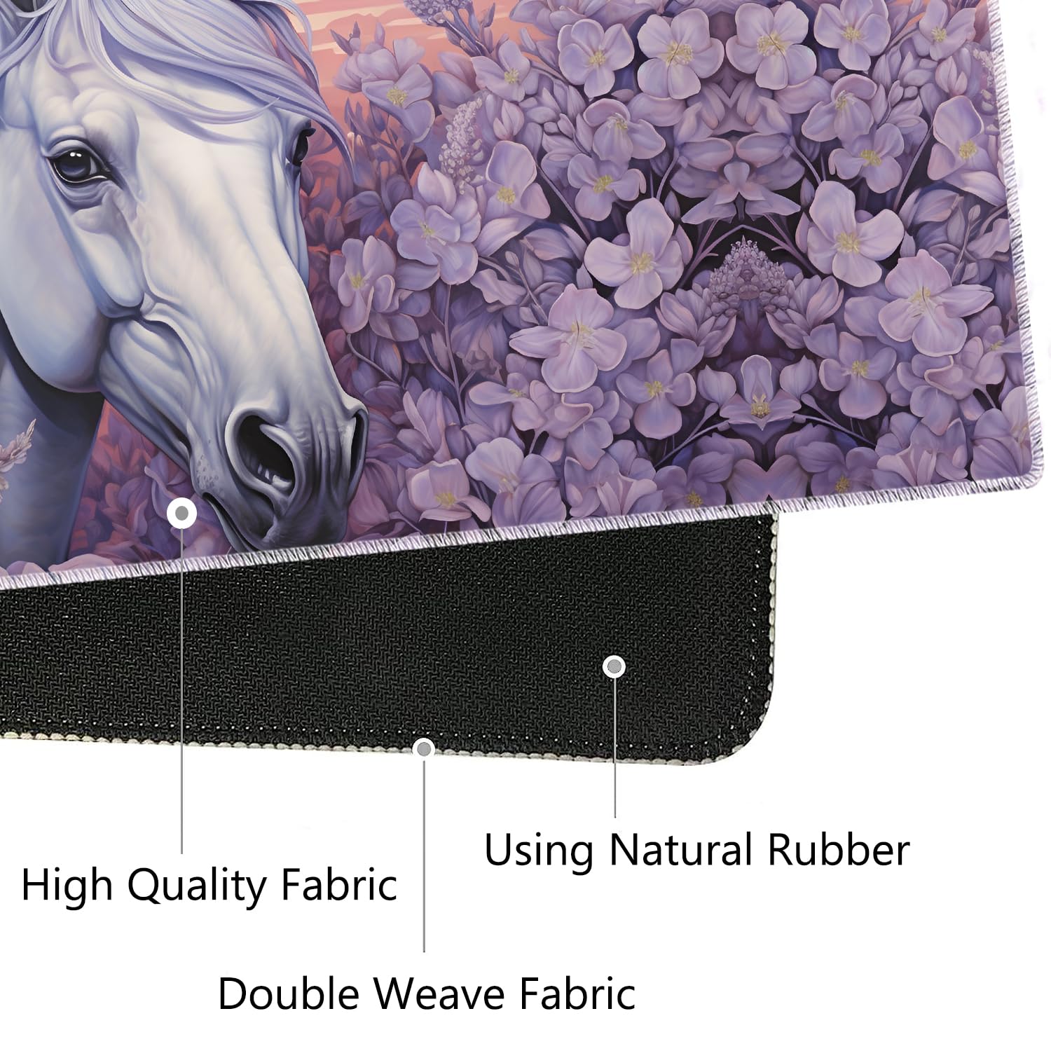 Mouse Pad Set, Large Gaming Mouse Pad (31.5X 11.8 inches)+ Wrist Rest Pad + Coaster, Ergonomic Wrist pad, Home Office Desk Accessories Decor Supplies, Horse Lavender Floral 6