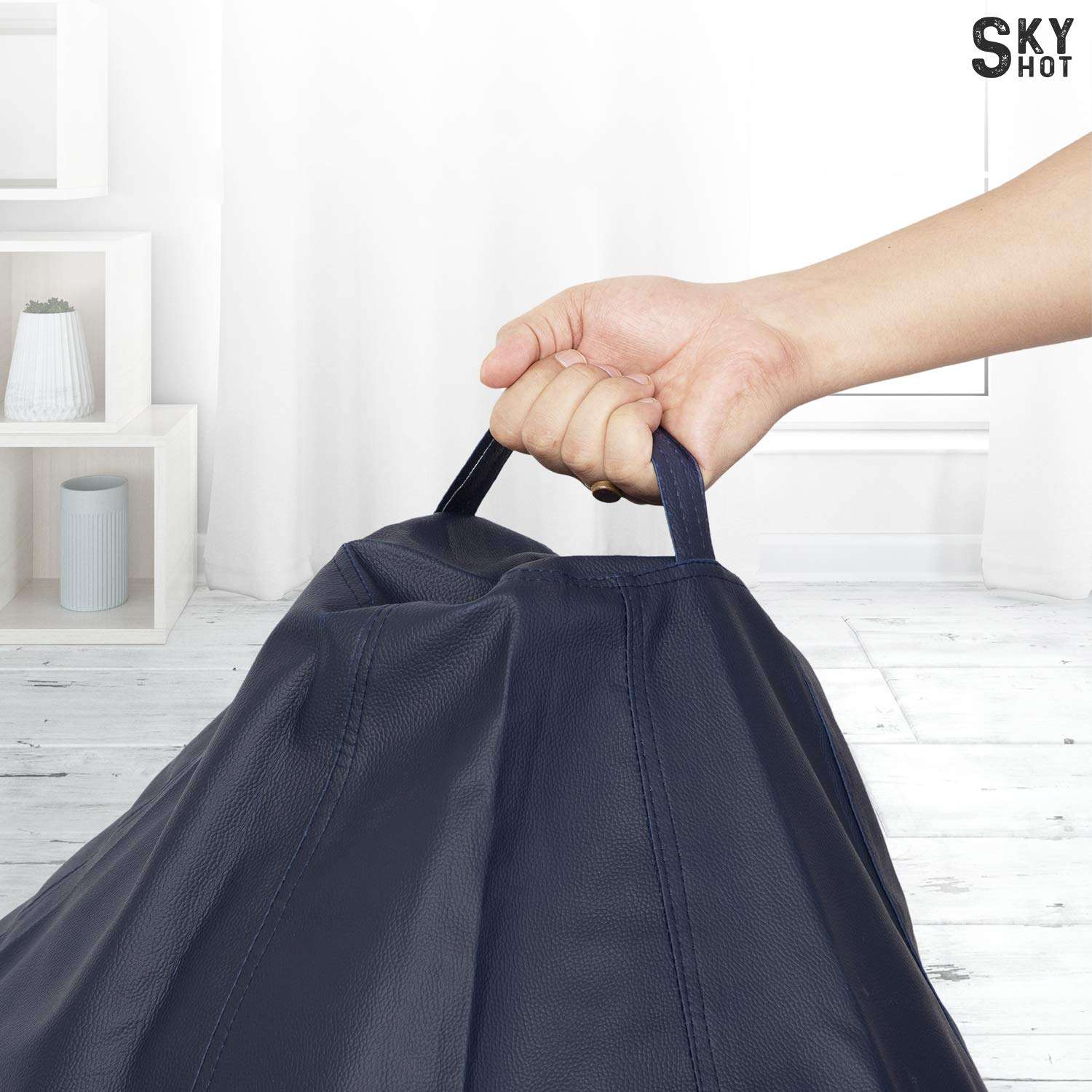 Skyshot Classic Bean Bag Filled with Beans/Fillers (XL, Navy Bue) 3