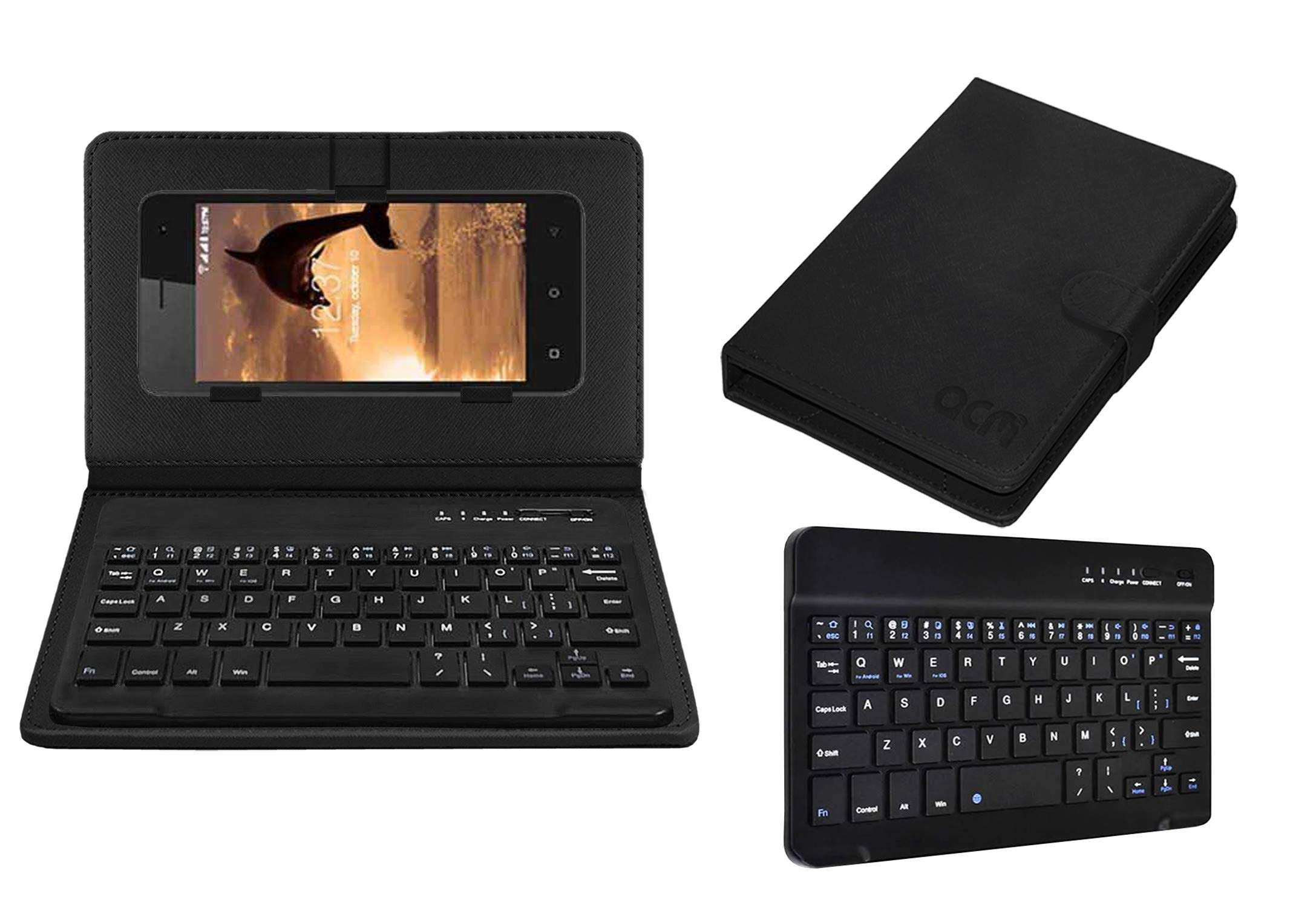 Acm Wireless Bluetooth Keyboard Case Compatible with Intex Aqua A4+ Plus Mobile Flip Cover Stand Study Gaming Black 1