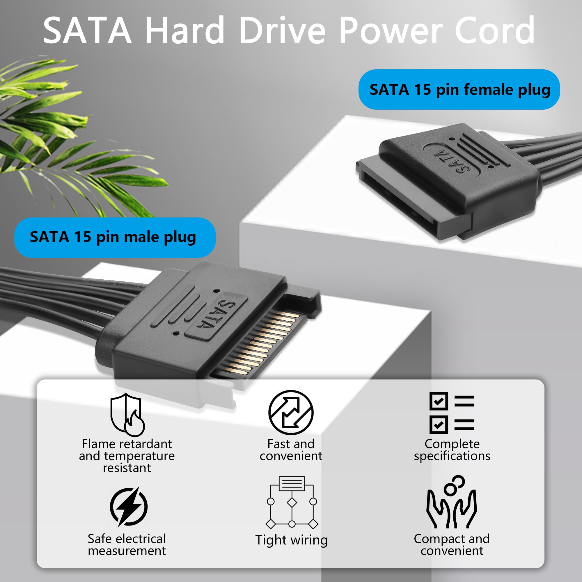 GINTOOYUN SATA Hard Drive Power Cord SATA 15 Pin Male to Female Power Extension Cable for HDD Hard Drive(39.76 Inch) (101CM/39.7IN) 3