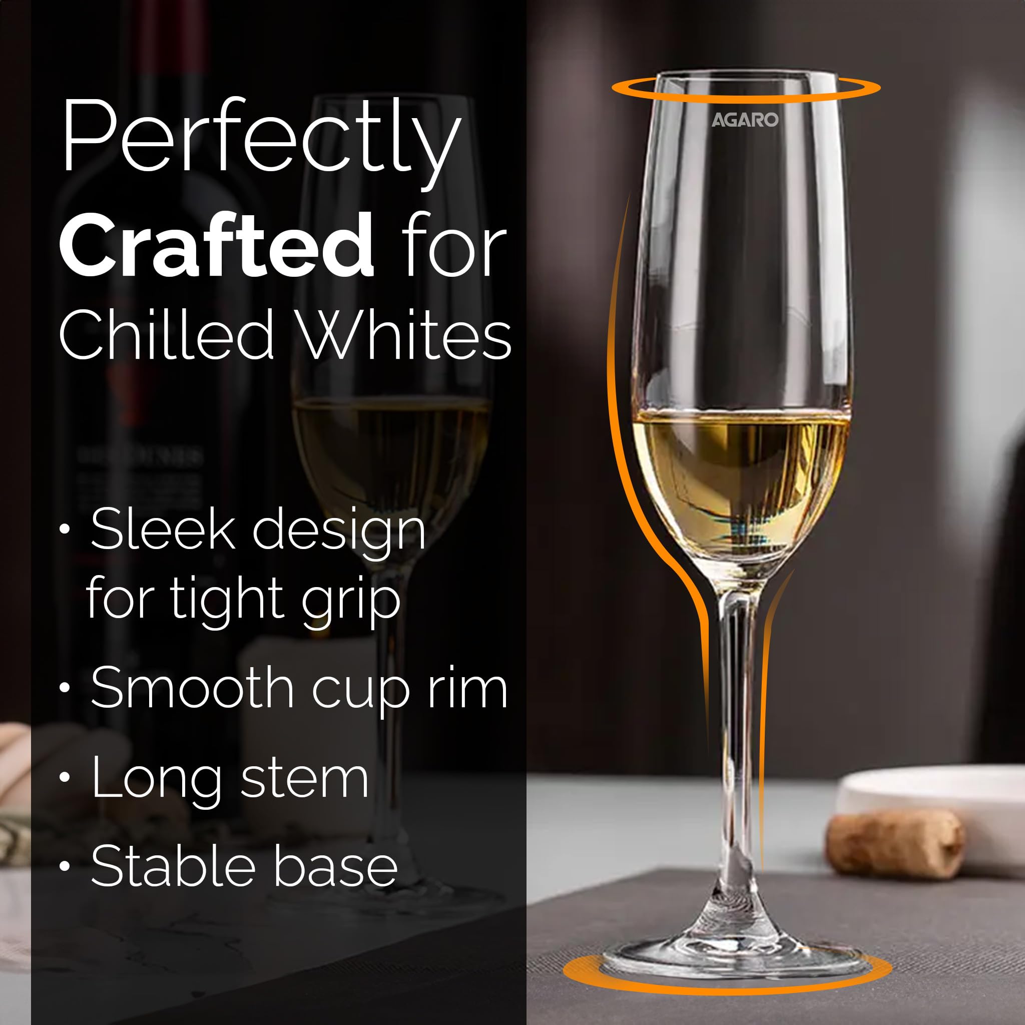 AGARO Elegant Wine Glass 195ml, Set of 6, Whisky, Vodka, Tequila, Liquor, Wine Tasting, Cocktail, Home, Bar 4