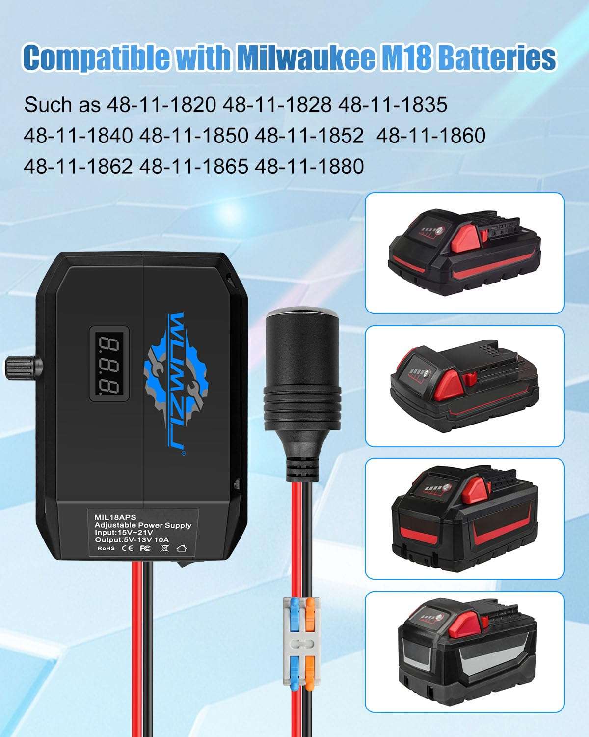 Step Down Converter Power Wheel Battery Adapter Fit for Milwaukee 18V to 12V, DC 12V Buck Converter Regulator for Automotive Tools Charging Travel Outdoor Adventures 4