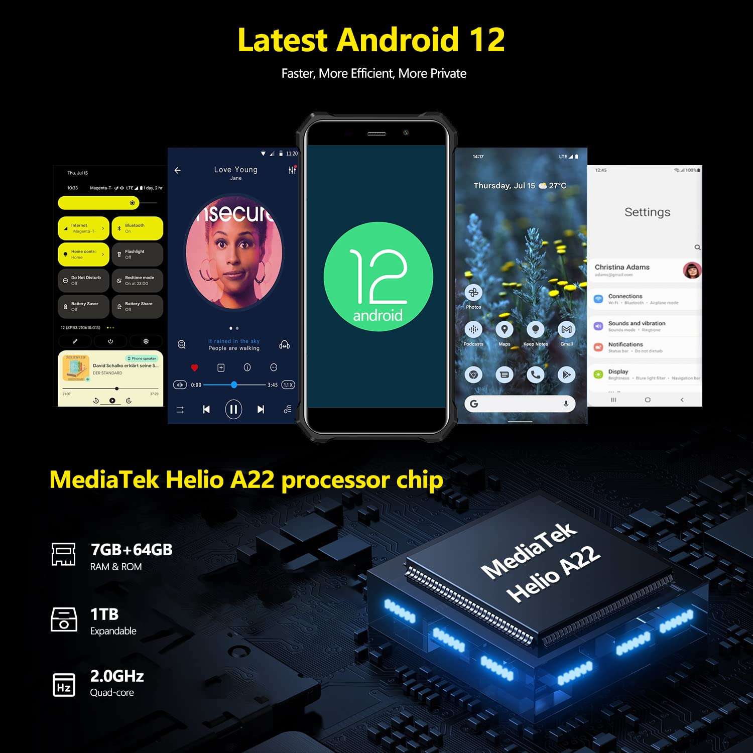 FOSSIBOT Rugged Smartphone, 10600mAh Battery, Android 12 7+64GB Rugged Phone, 24MP Rear Camera, 5.45" HD+ Compactness Cell Phone, 3.5W Loud Speaker, IP68 Waterproof Unlocked Phone, Dual SIM 4G, OTG 5