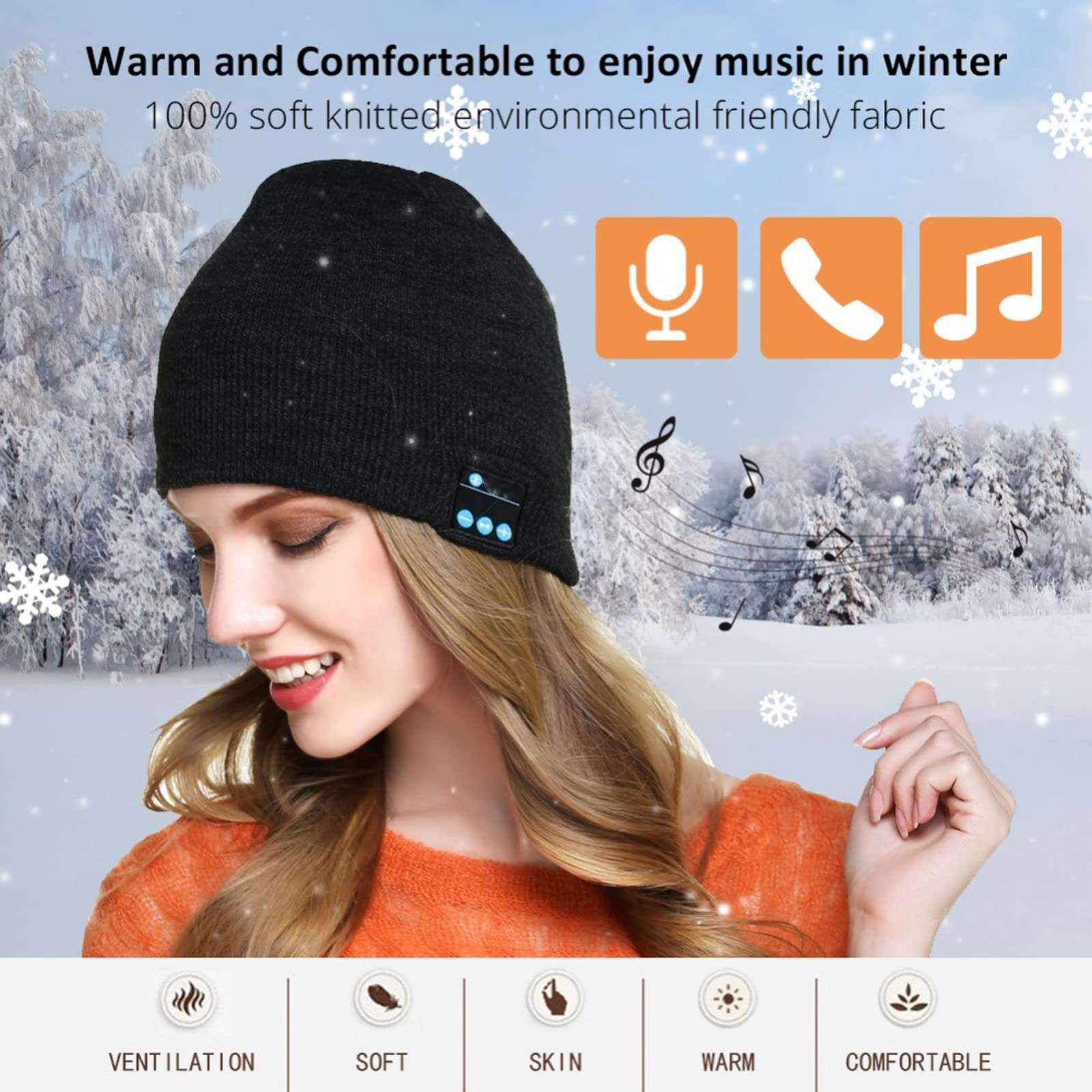 Bluetooth Beanie Bluetooth 5.0 Wireless Winter Music Hat w/Built-in Stereo Speaker and Mic, Unique Christmas Tech Gag Gifts for Boyfriend/Men/Women/Mom/Dad/Christmas Stocking Stuffers Birthday Unisex 3