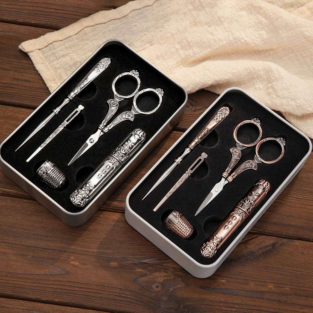 Custom Embroidery Scissors Kit, European Antique Vintage Sewing Box Set for Travel, Embroidery/Sewing Supplies, Gifts for Tailors/Fashion Designer 5