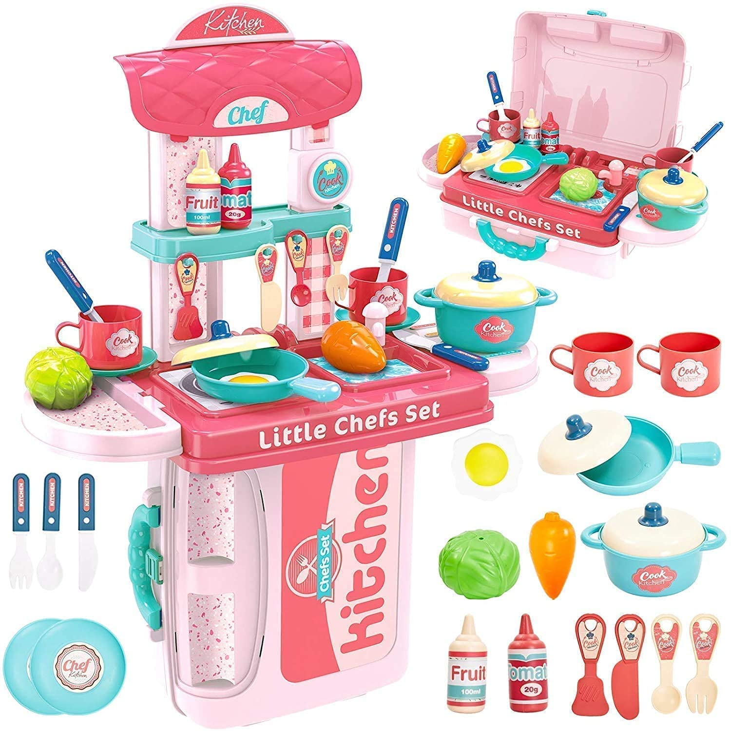 Ometer 3 in 1 Pretend to Play Plastic Kitchen Set with Comfortably Pack in Suitcase for Kids (Multicolour) 1