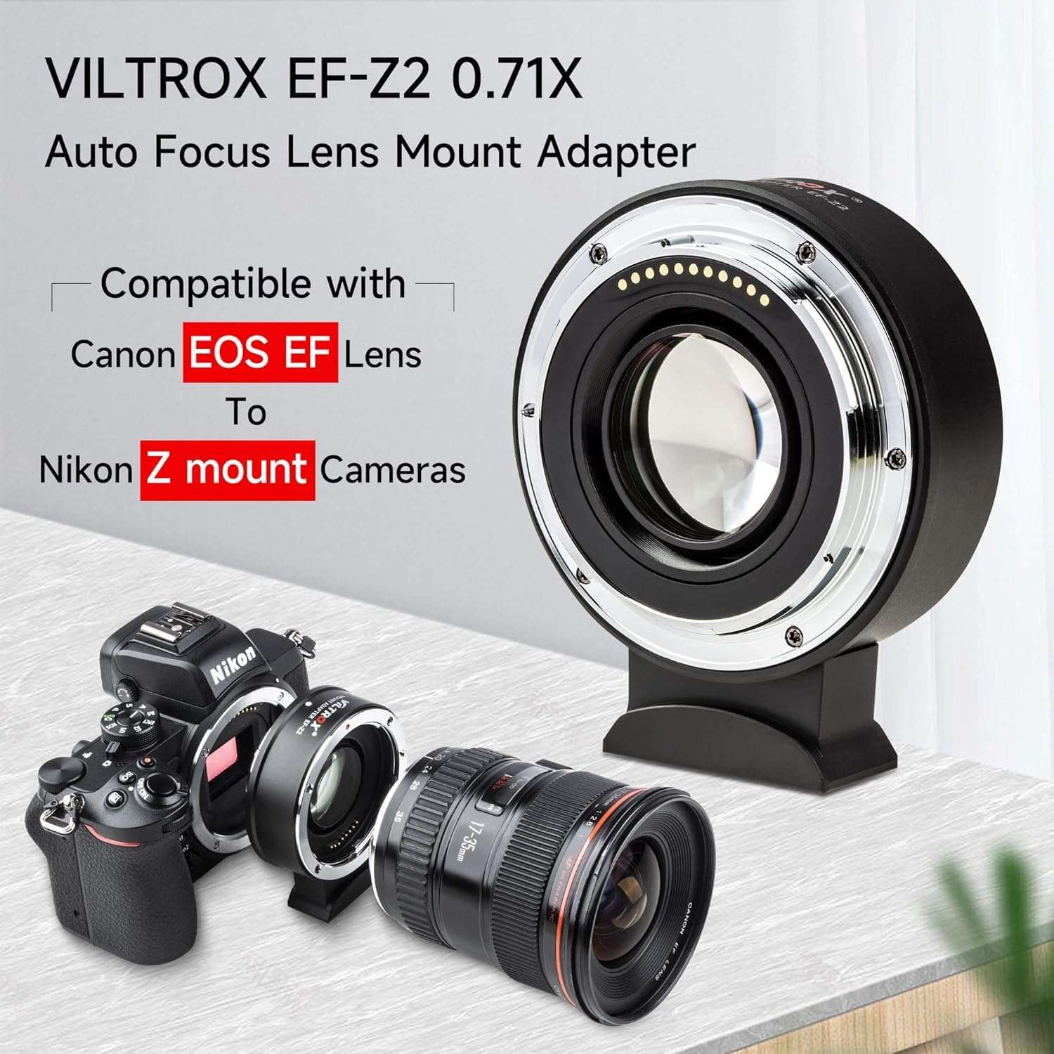 VILTROX EF-Z2 Auto Focus Lens Adapter 0.71x Reducer Speedbooster Lens Converter Compatible with Canon EF Mount Lens to Nikon Z Mount Mirrorless Cameras Z5 Z6 Z6II Z6III Z7 Z7II Z7III Z8 Z9 Z50 Zfc 6