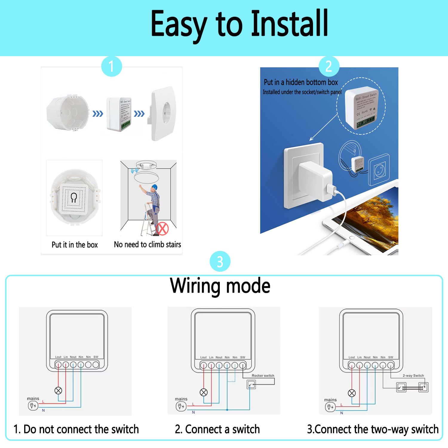 Matter Mini Smart Switch 16A DIY WiFi Relay Module, Wireless Light Switch Voice Controller with Timer and Schedule for Home Automation, Works with Apple Homekit & Google Home & Alexa (Matter Relay) 6
