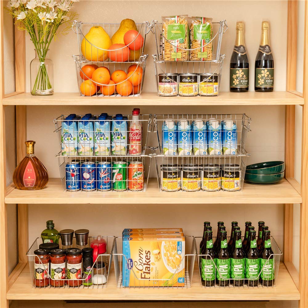 SANNO Chest Freezer Basket Stackable Baskets, Pantry Storage and Organization Chest Freezer Bins Stackable Potato and Onion Storage Bin Metal Baskets for Storage,set of 4 3