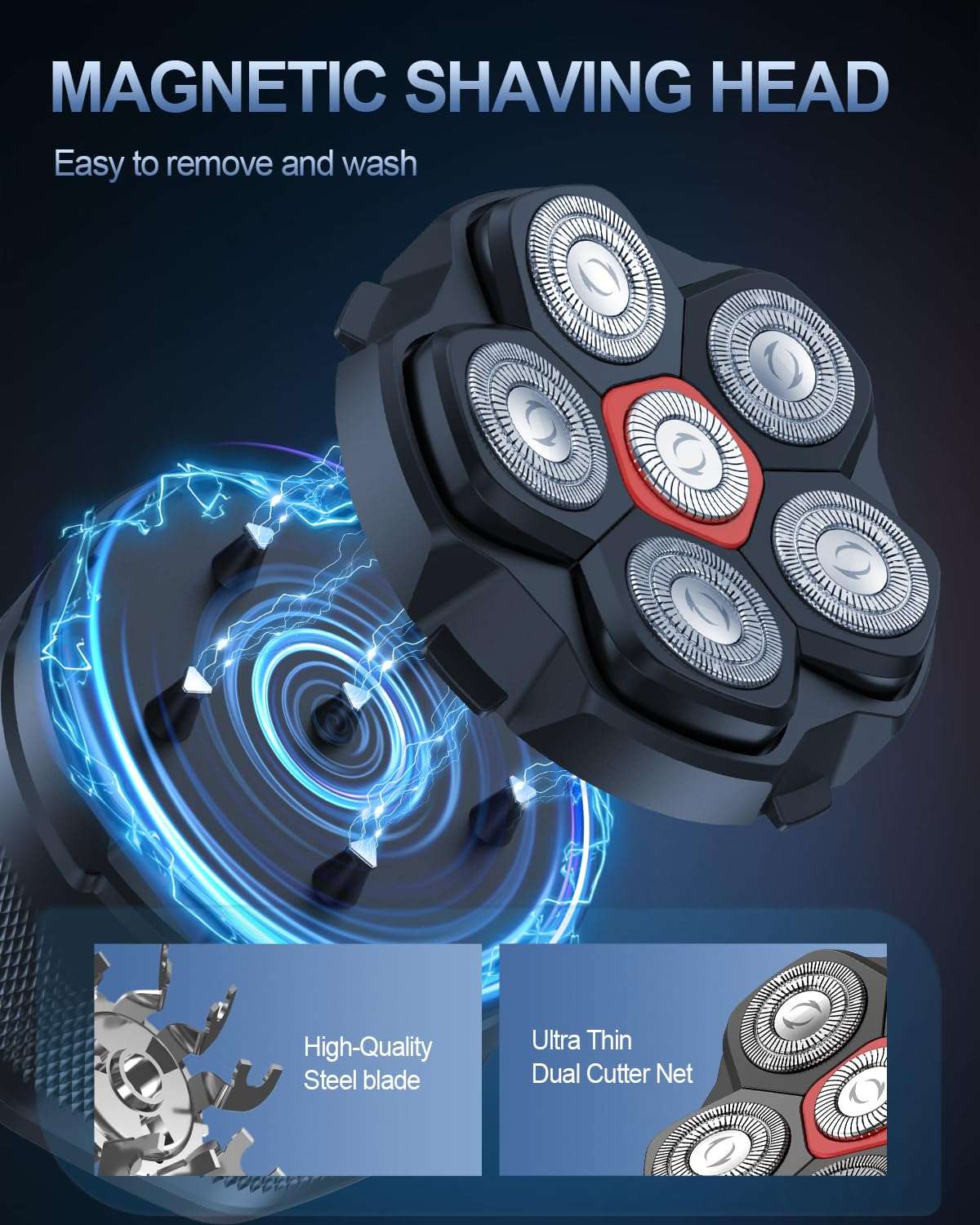 Head Shavers for Bald Men - Removable Magnetic 6D Electric Razor, Blades Rotate 18,000 Times Per Minute, IPX8 Waterproof, Portable Shaver for Men with LED Display and Travel Organizer Bag 5