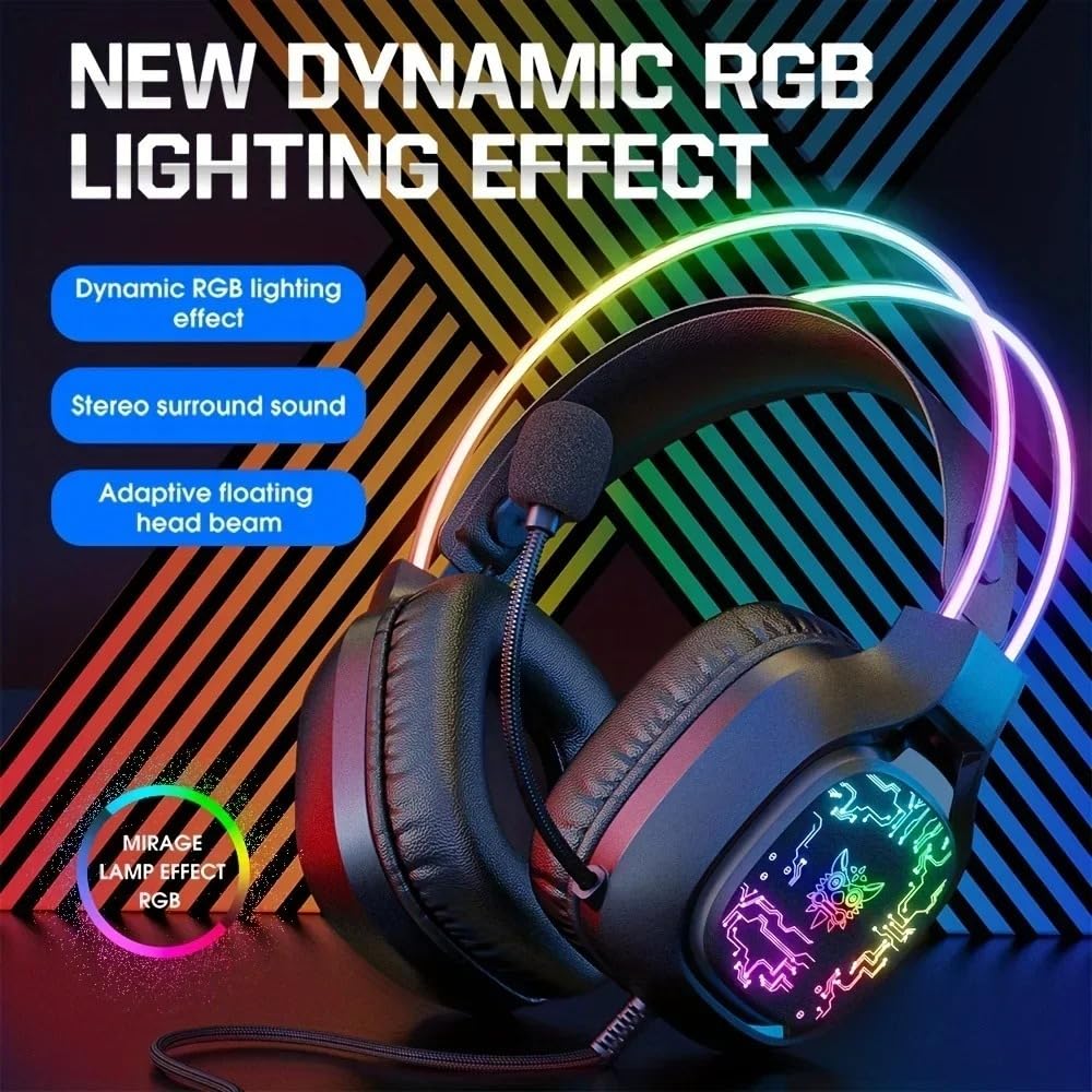 Waillynice X22 Gaming Headset RGB Dynamic Lighting Wired Over-Ear Headphones with Noise-Canceling Mic for PC PS4 Xbox PS5 (black) 4