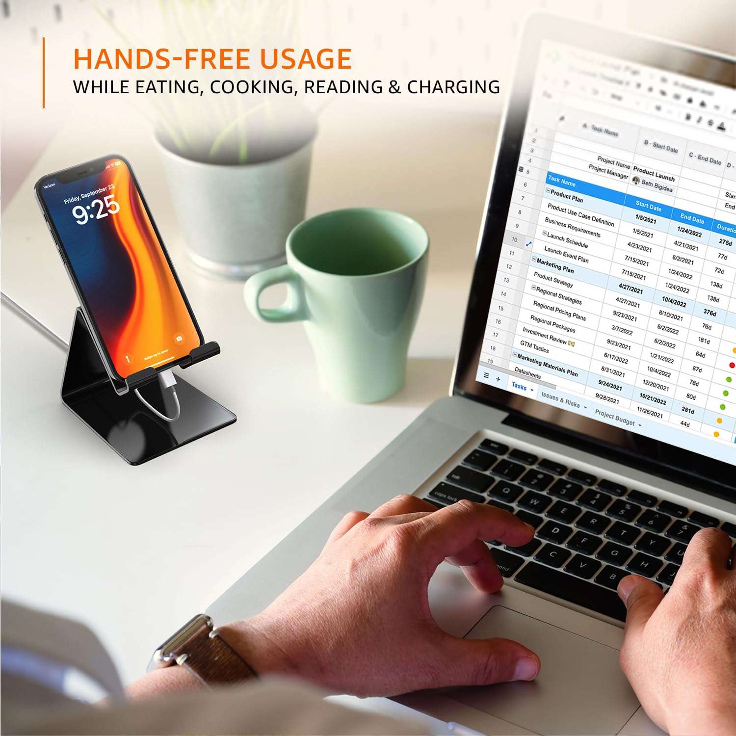 amazon basics Desktop Mobile Stand Phone Mount Tabletop Holder for Phones and Tablets - Black 6