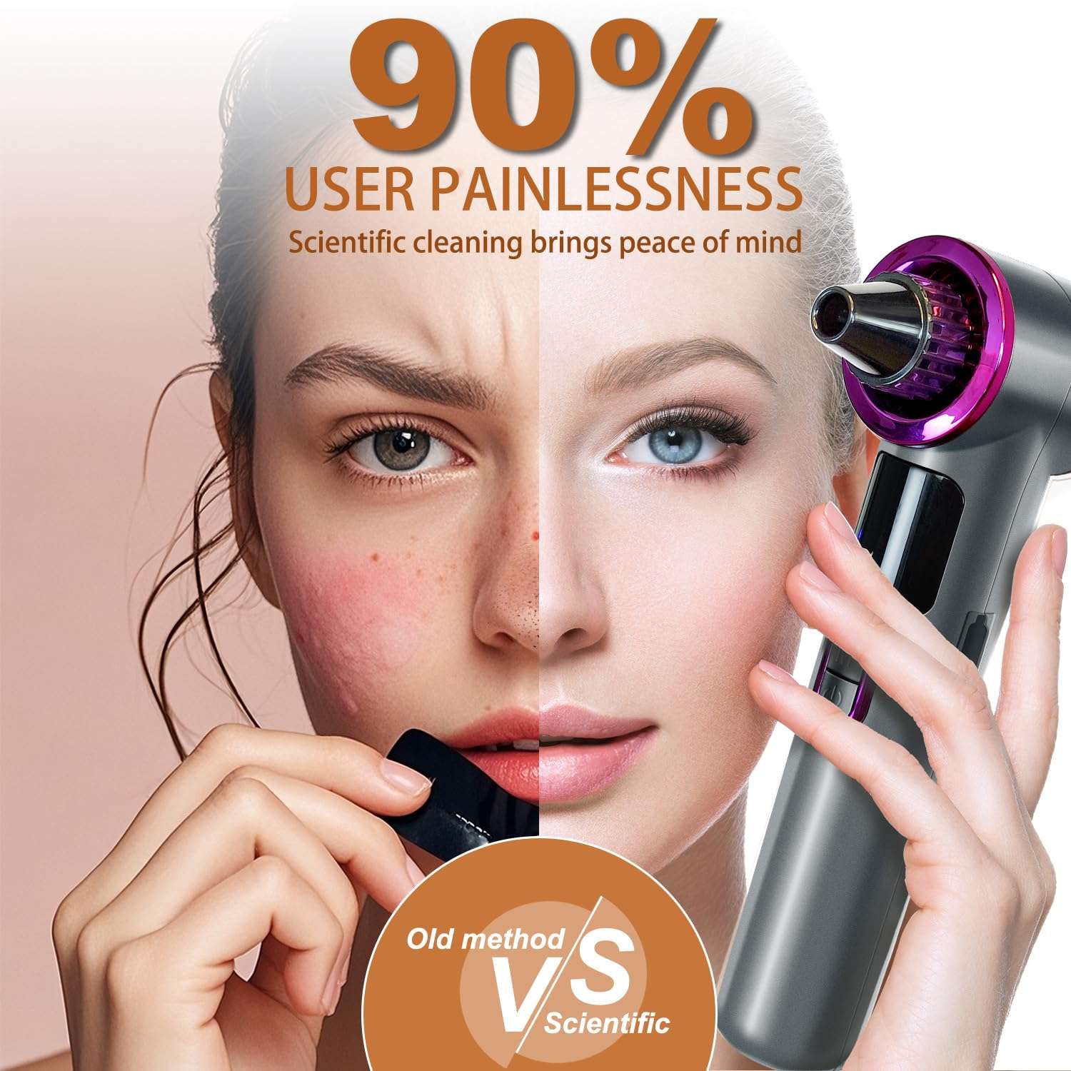 Blackhead Remover Vacuum with Heating, Blackhead Extractor 3 Adjustable Suction Levels 9 Modes, Pore Vacuum Blackhead Suction Remover, Comedone Extractor Kit for Deep Pore Cleaning (Purple) 3