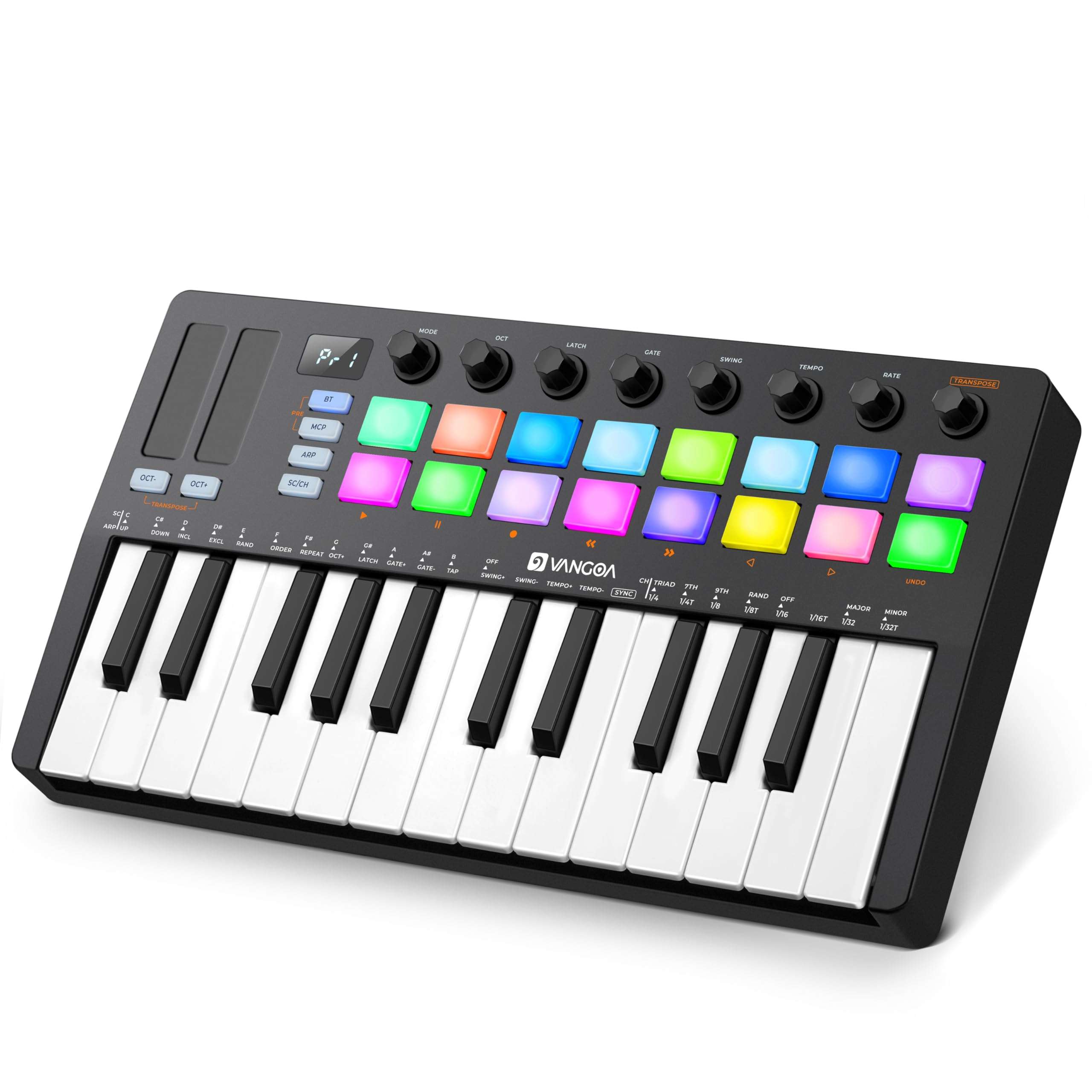 Vangoa Professional Upgraded Beat Maker for Music Production, 25 Keys Midi Keyboard Makers Machine, 8 Knoks, Wireless Mini Controller Keyboard Computer Recording Midi Controllers 16 RGB Drum Pads 1