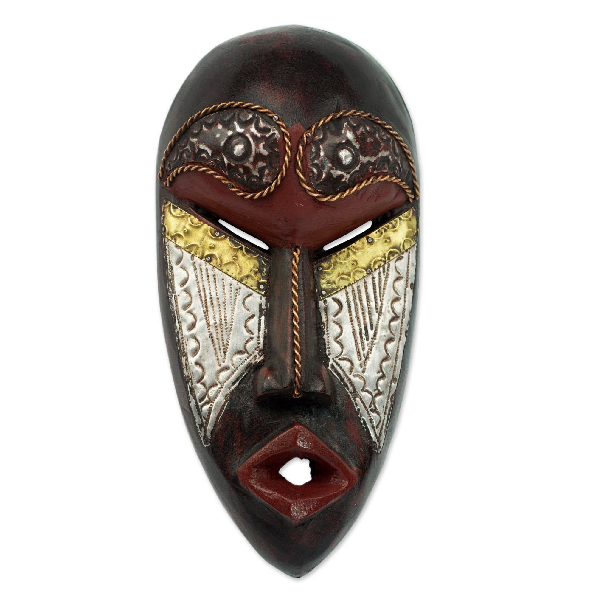 NOVICA Decorative Wood Ghanaian Mask, Brown 'Fear Him'