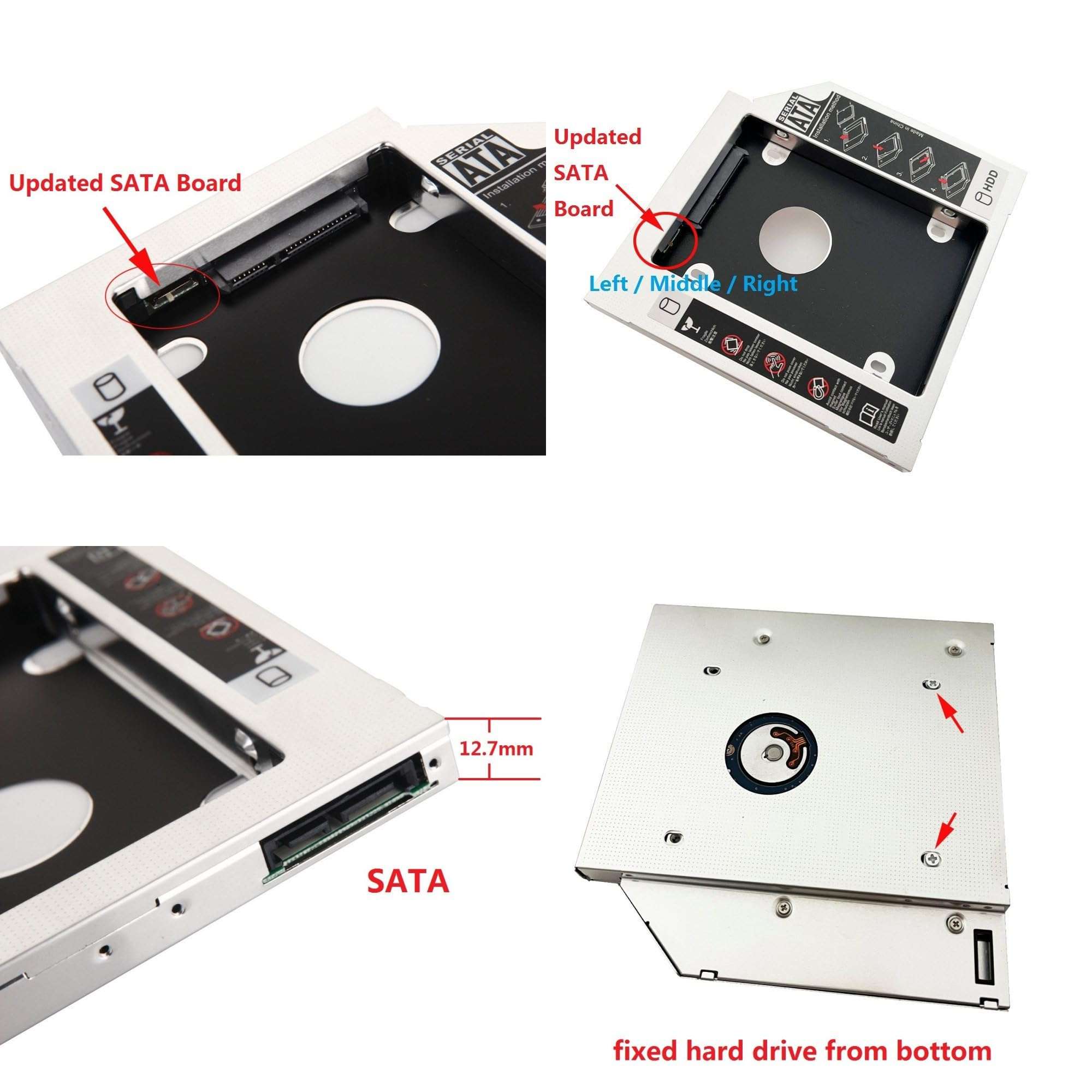 2nd HDD SSD Hard Drive Caddy for HP Elitebook 8460p 8460w 8470p 8470w with Faceplate / Bezel and Mounting Bracket 4