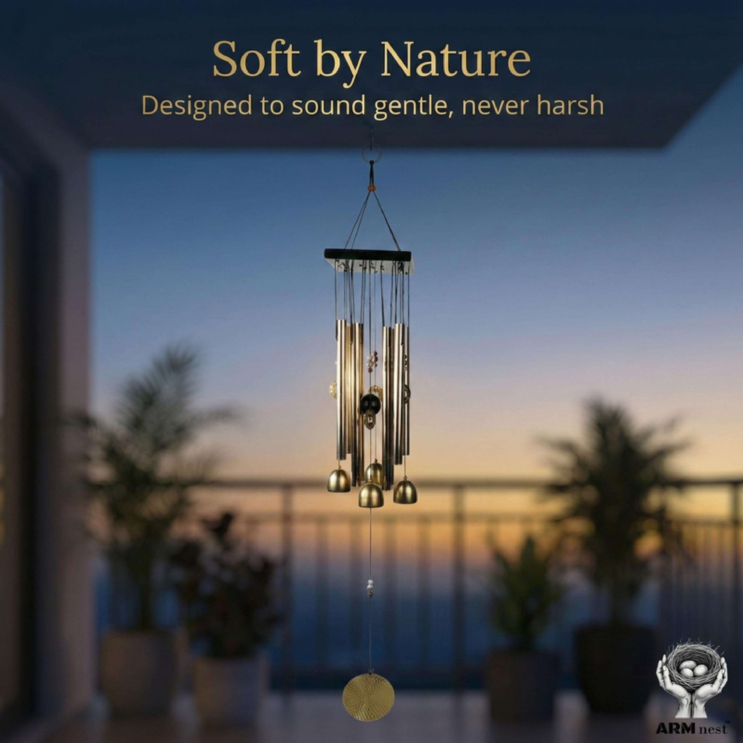 ARM nest Wind Chime | Wind Chimes for Balcony | Wind Chimes for Home Positive Energy | Home Decoration(Golden,Pipe & Hanging Bells) 6