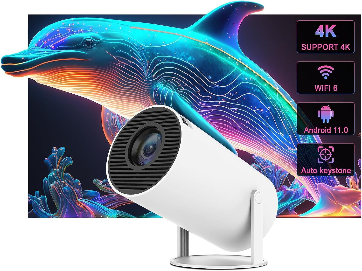 BIGASUO Andriod 5G WiFi Projector Home 4K Support 1080P Smartphone Full HD Portable Builtin YouTube Other Apps Auto Keystone 4000 Lumens 200" Screen Compatible 4K TV Stick (RATE-19)