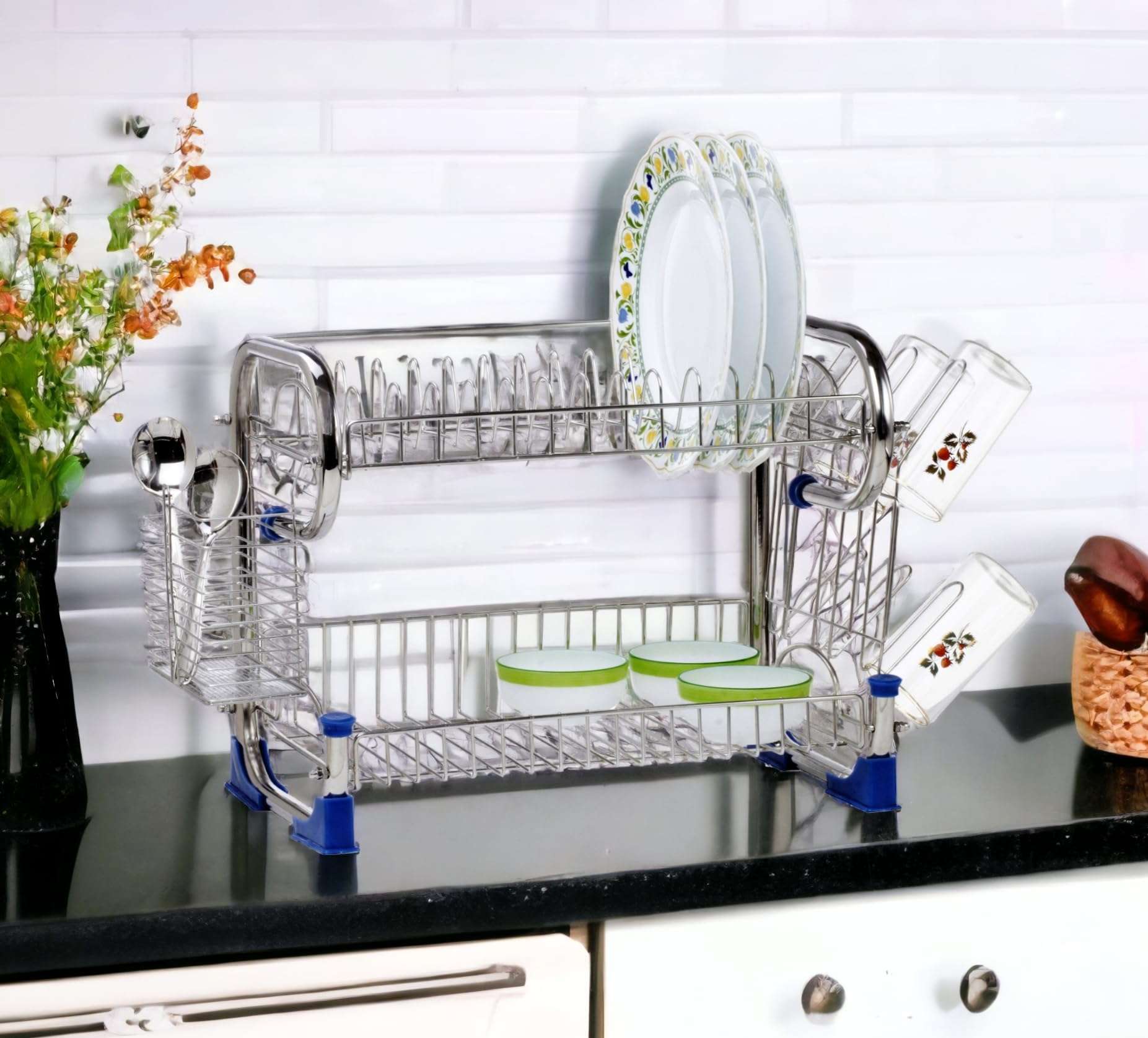 AMOL® Dish Rack | Utensil Kitchen Rack Steel Premium Stainless Steel Utensils Stand | Kitchen Organizers | Kitchen Stand (Elegance) 3