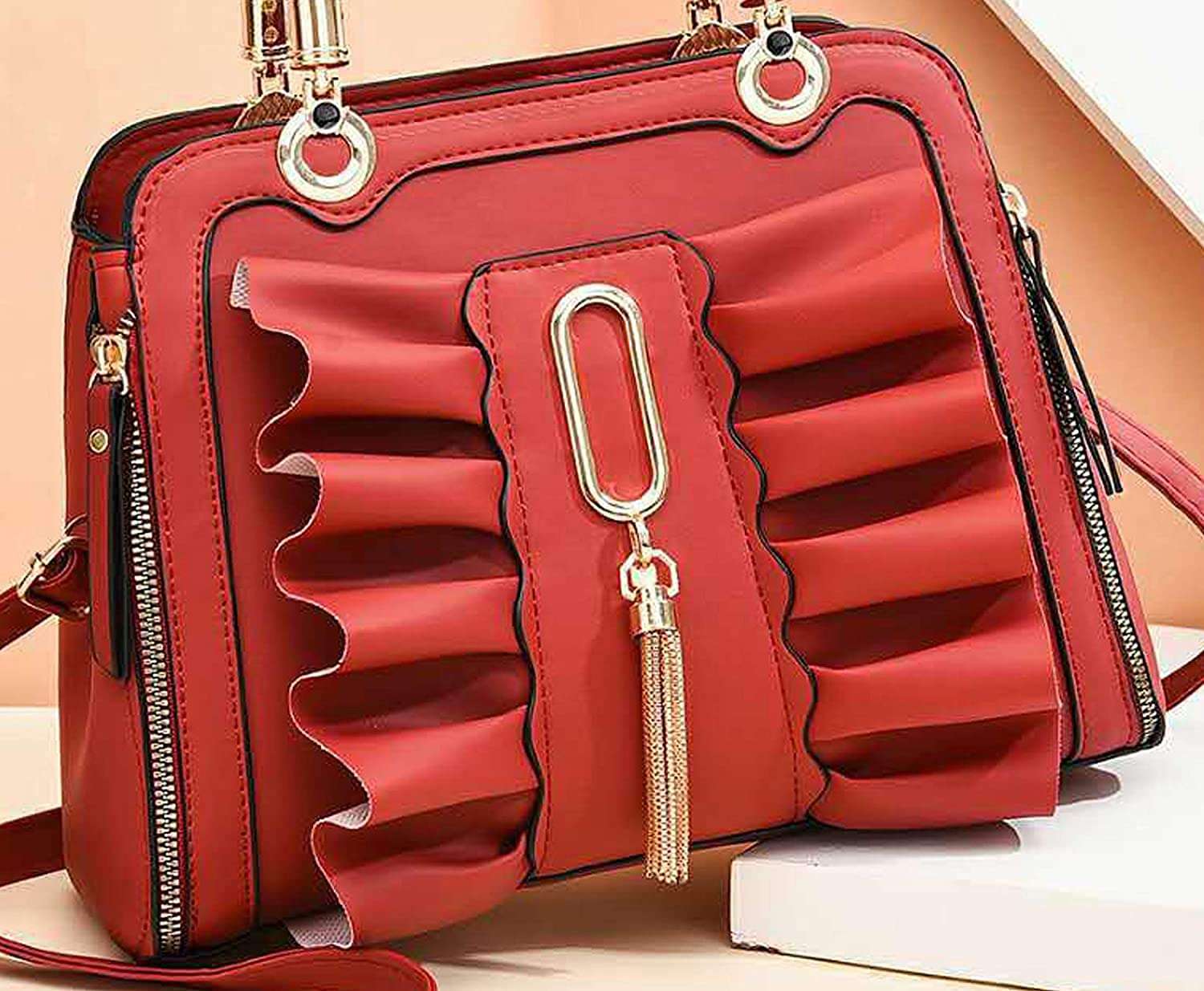 FAMOUS SHOP Latest Butterfly Handbag PU Leather Top Handle Satchel Bag Messenger Shoulder Bags (Bright Red) 6