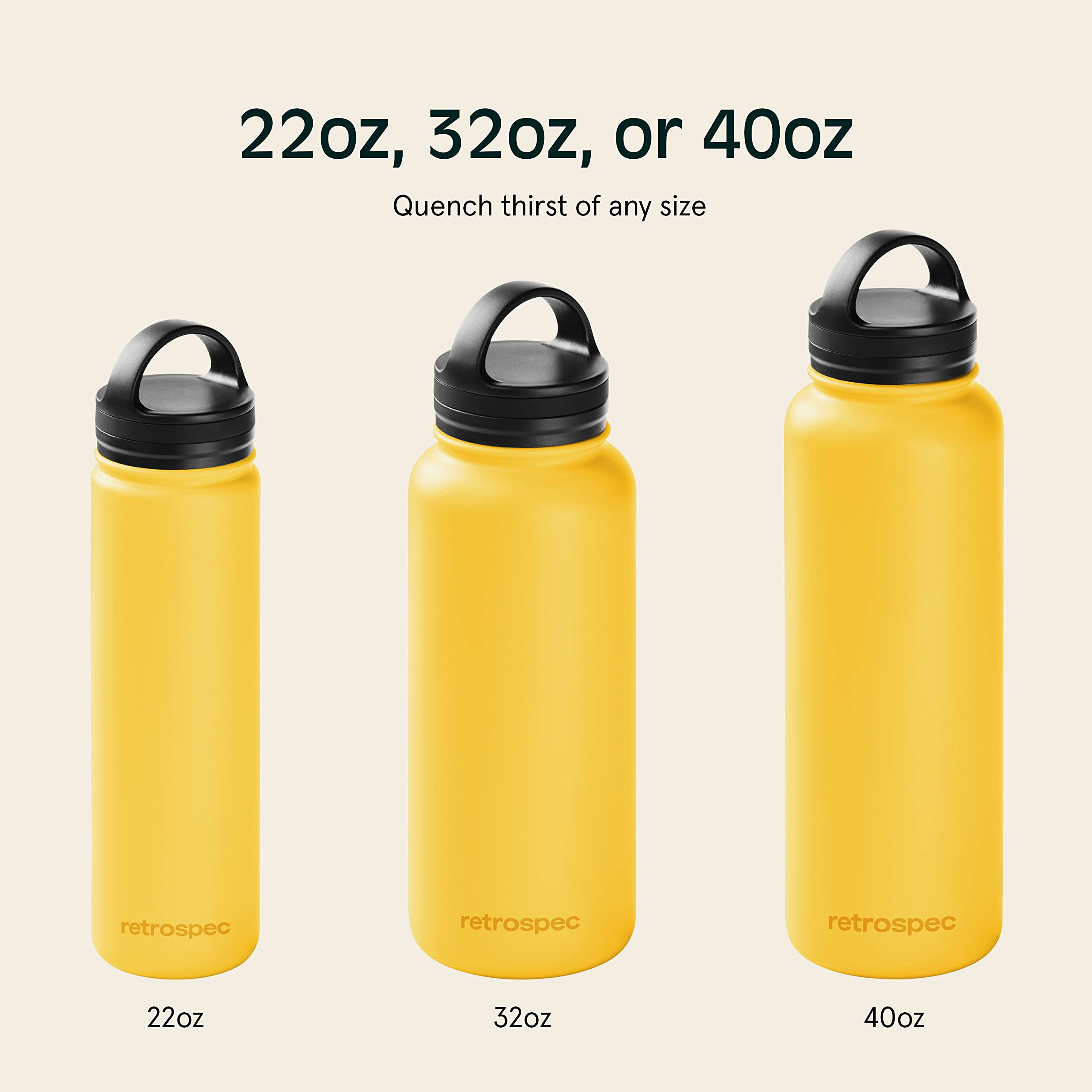 Retrospec Alder Insulated Water Bottle with Straw Lid & Handle Cap - Stainless Steel Wide Mouth Double-Wall Vacuum Insulated Thermos - BPA Free Leakproof Canteen - Honey, 32oz 5